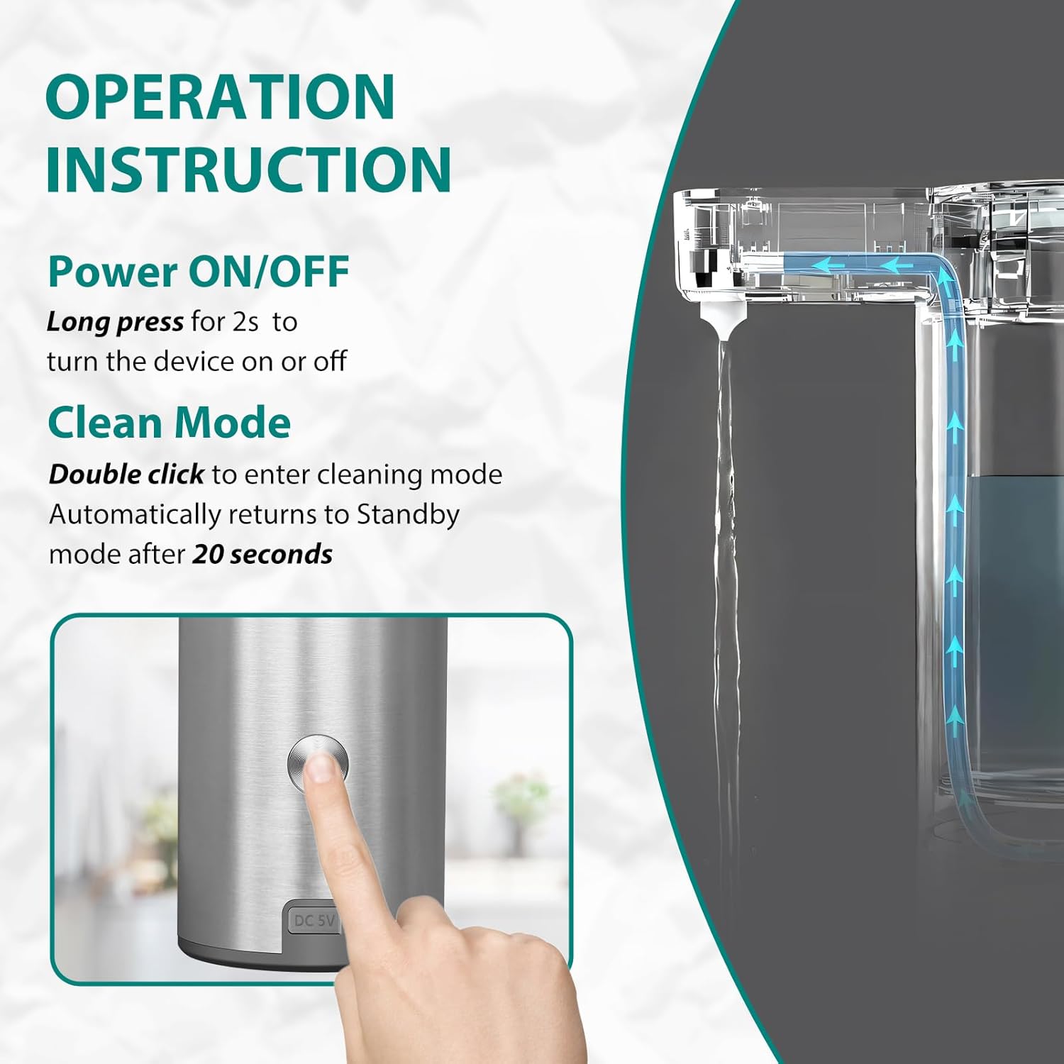 Automatic Soap Dispenser Stainless Steel with Sensor Infrared Soap Dispenser Electric IPX5 Waterproof USB-C Charging Motion Sensor for Kitchen & Bathroom (Silver) - Image 3