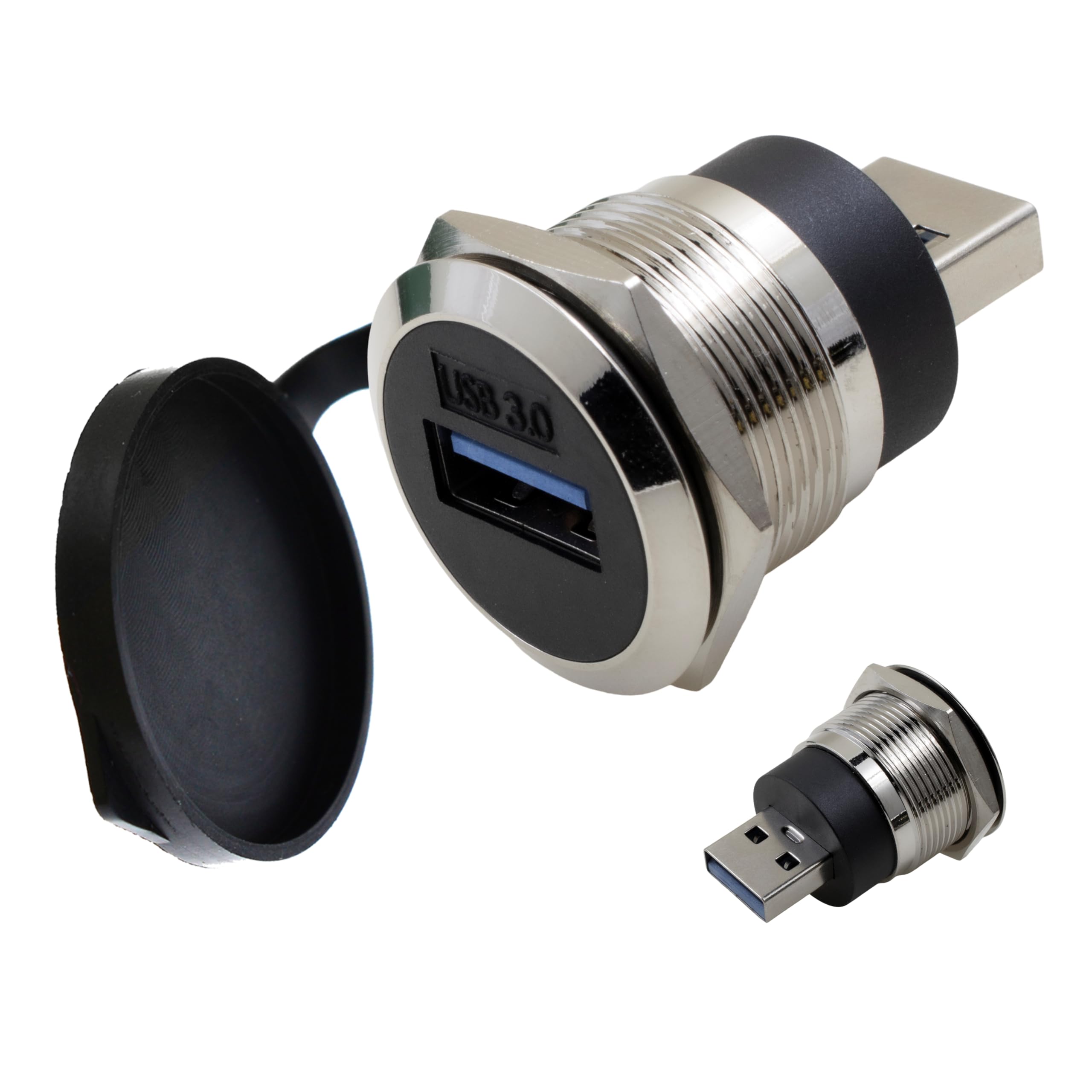 USB 3.0 Stecker auf Buchse, wasserdichter Montageadapter, 5 Gbit/s Datenübertragung und Laden, runder Gewindekonverter mit Mutterbefestigung für Panelmontage, staubdicht und langlebig