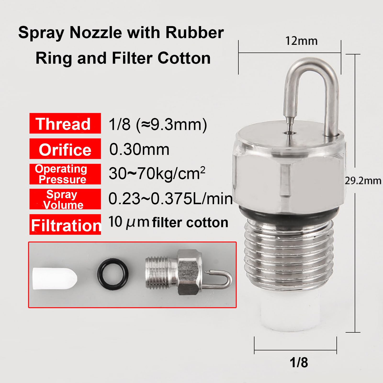 Lot de 50 buses à jet rubis en acier inoxydable de 3,2 mm (1/8") pour pulvérisateurs haute pression, irrigation de pelouse, agriculture et systèmes de refroidissement. Orifice en coton filtrant : 0,