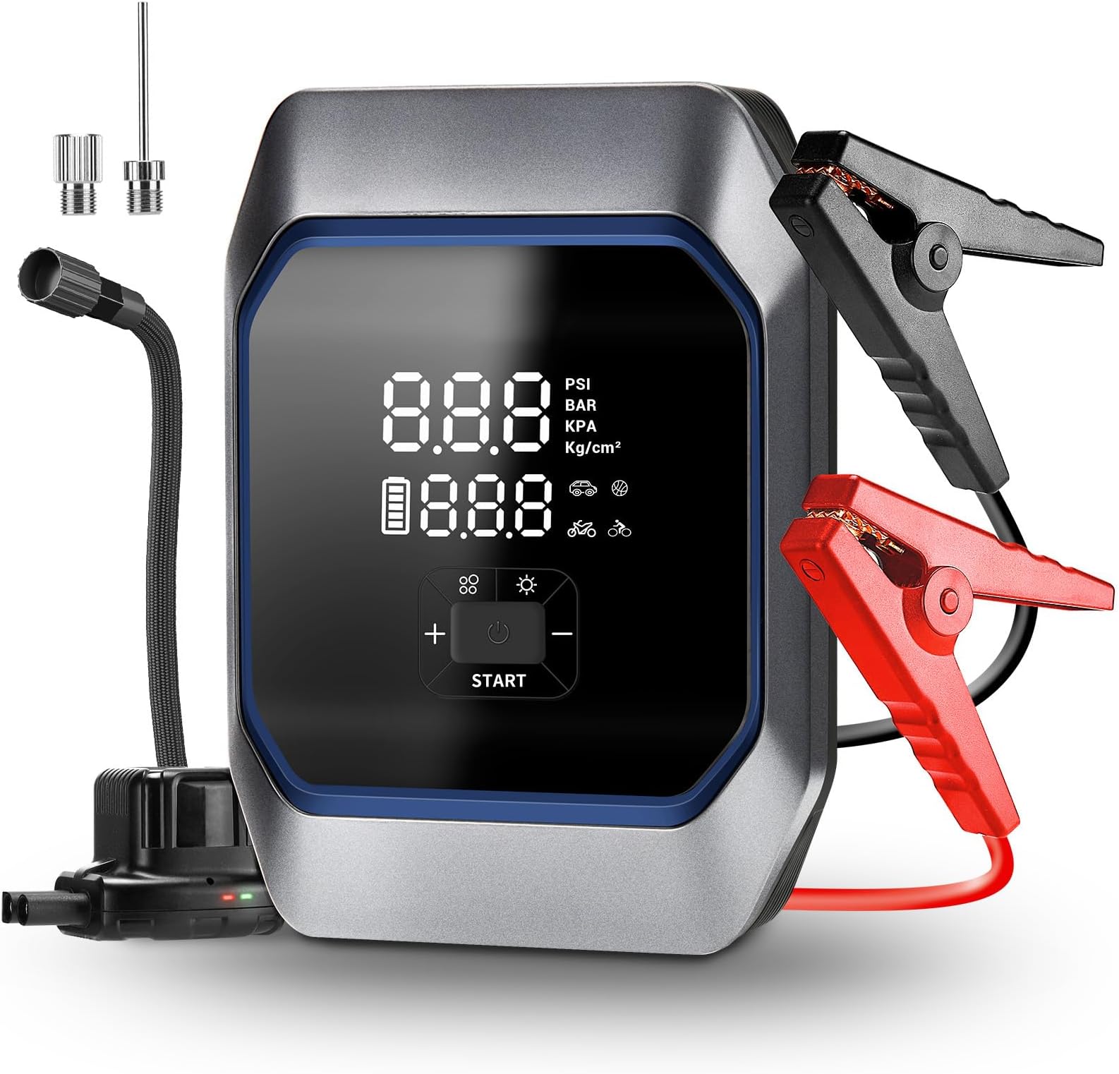 Jump Starter Power Pack With 160PSI Air Compressor, 12V 4000A Battery Booster (up to 8.5 Gas/8.0L Diesel) Safe Jumper With Large LCD Display, Emergency Light, Power Bank