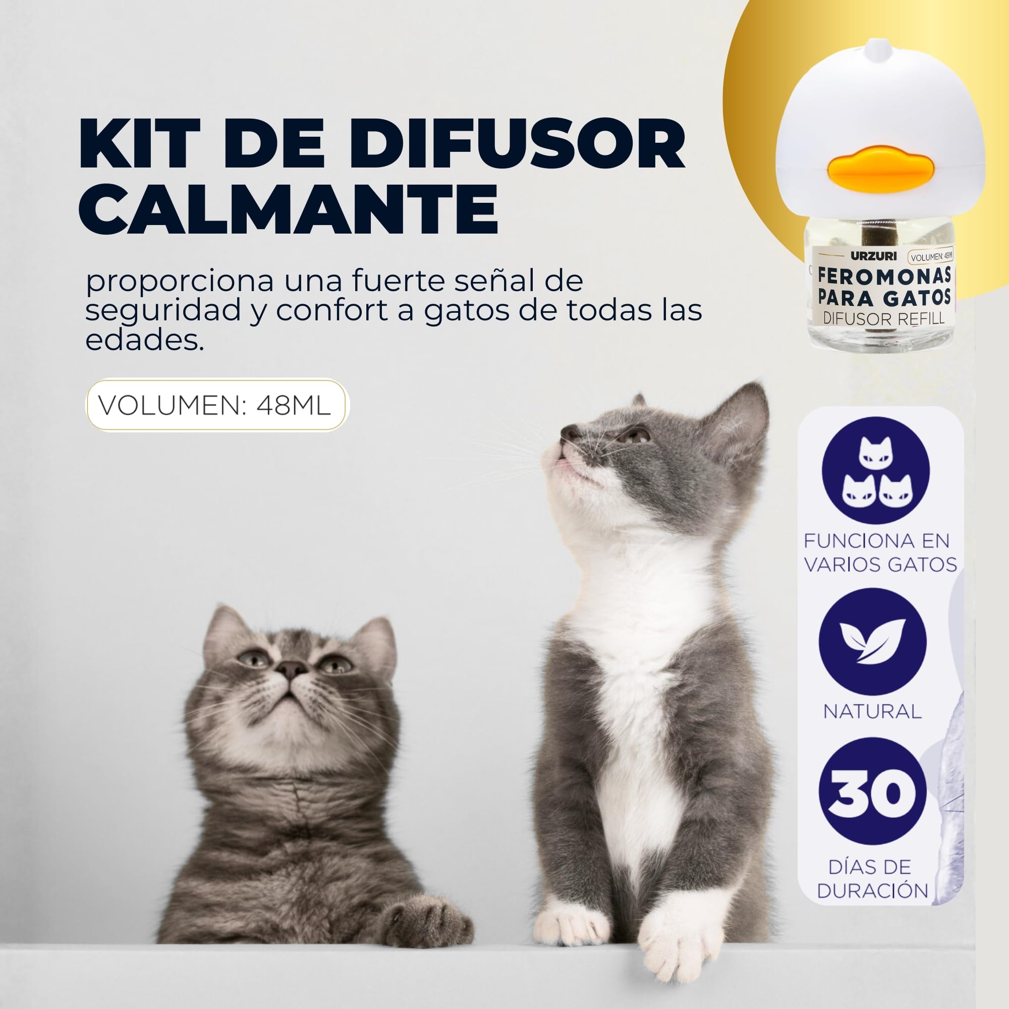 Kit Difusor y Recambio de Feromonas Faciales F3 para Gatos | Sistema de Bienestar Felino de Larga Duración (30 Días / 70m²) | Indicado para Marcaje con Orina, Rascado Vertical y Tensión Multigato