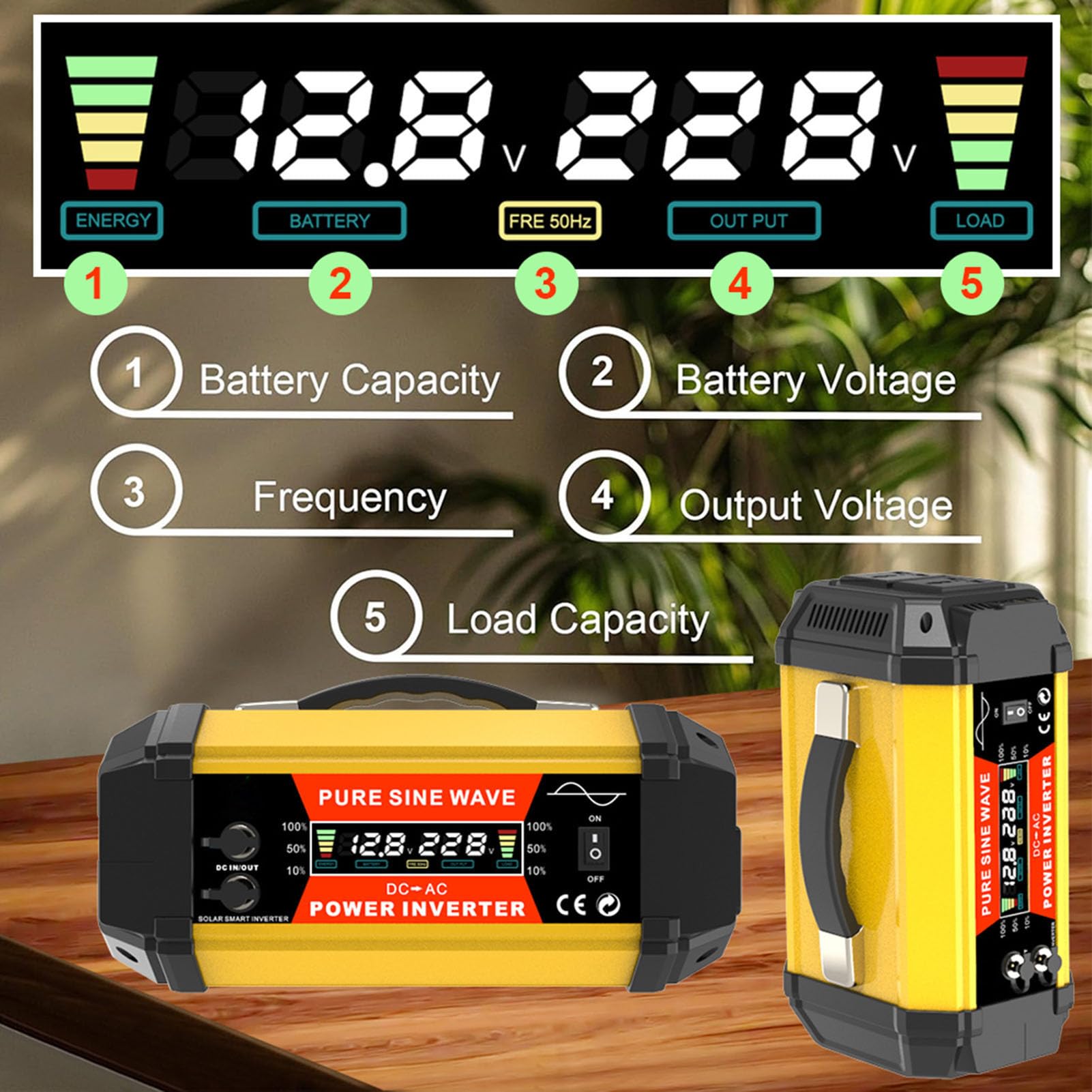 Drfeify Przetwornica Czystej Fali Sinusoidalnej 500 W ABS 12 V do 220 V Falownik Sinusoidalny Falownik Solarny z Wyświetlaczem LCD Podwójny Port USB 1000 W Szczytowy do Użytku na łodzi Samochodowej