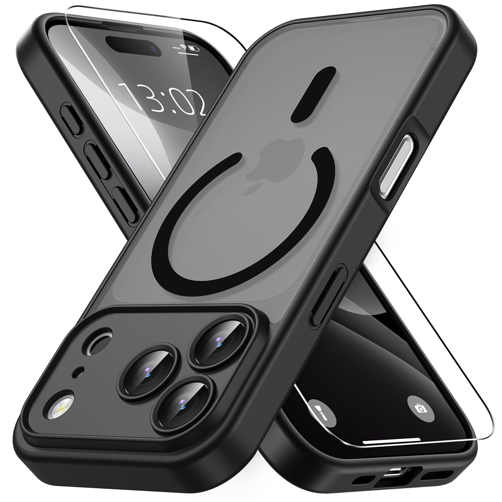 Vansdon Cover Magnetica per iPhone 17 Pro con 1 Pezzi Vetro Temperato, Compatibile con Magsafe, Protezione anticaduta di livello militare, Custodia Traslucida Opaca Sottile Antiurto-Nero