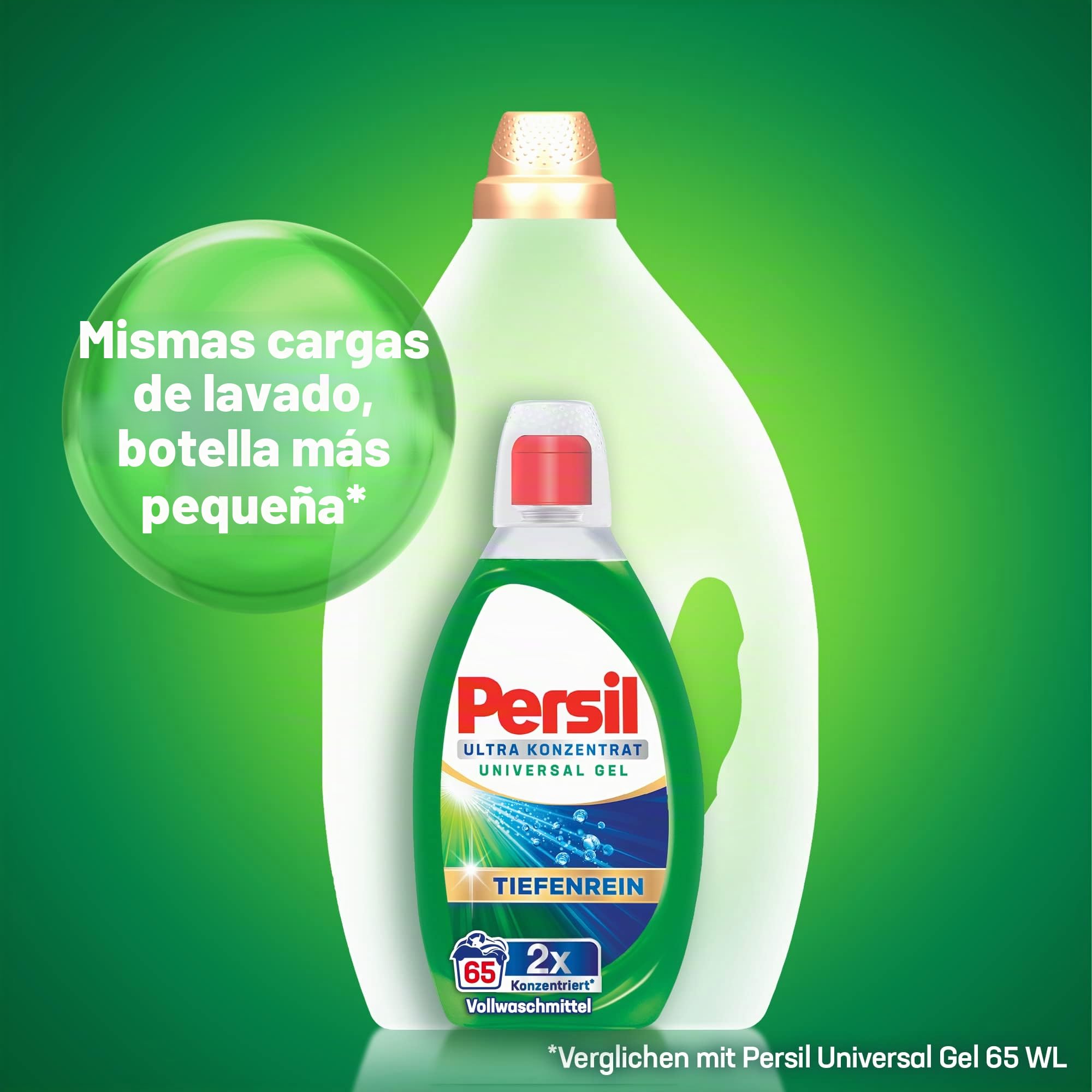 Persil Detergente universal de gel ultra concentrado, 130 cargas de lavado (2 x 65), detergente líquido altamente concentrado con tecnología Deep Pure Plus contra las manchas más difíciles