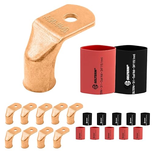 Miniatura 176 de SELTERM - 2 terminales de anillo resistentes para cable de batería, calibre 4 AWG, pernos de 3/8 pulgadas, terminales de calibre 4, ojales de cobre