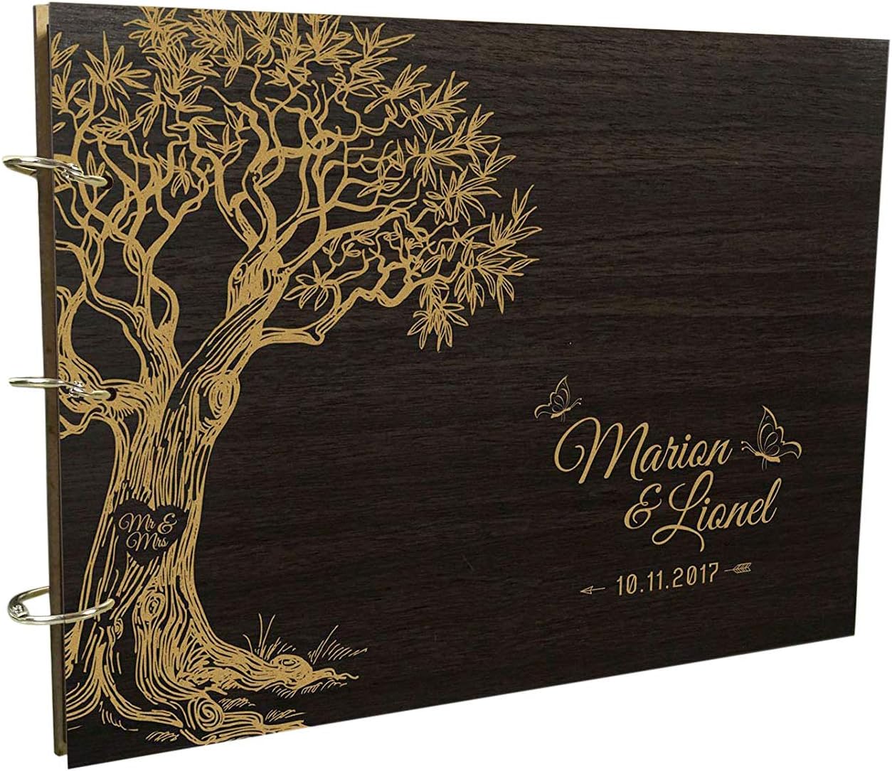 Darling Souvenir Rustic Wedding Wood Engraved Bride & Groom Guestbook Photo Album Custom Tree Scrapbook