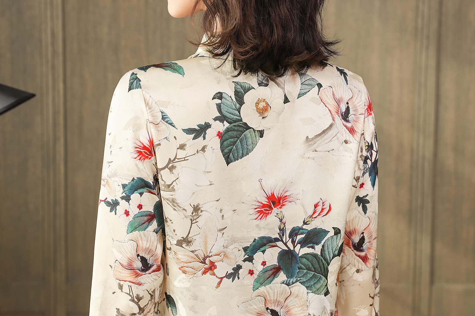 Valin Blusa de seda para mujer con estampado de botones camisas de mujer blusa de manga larga solapa blusa de seda,S6616