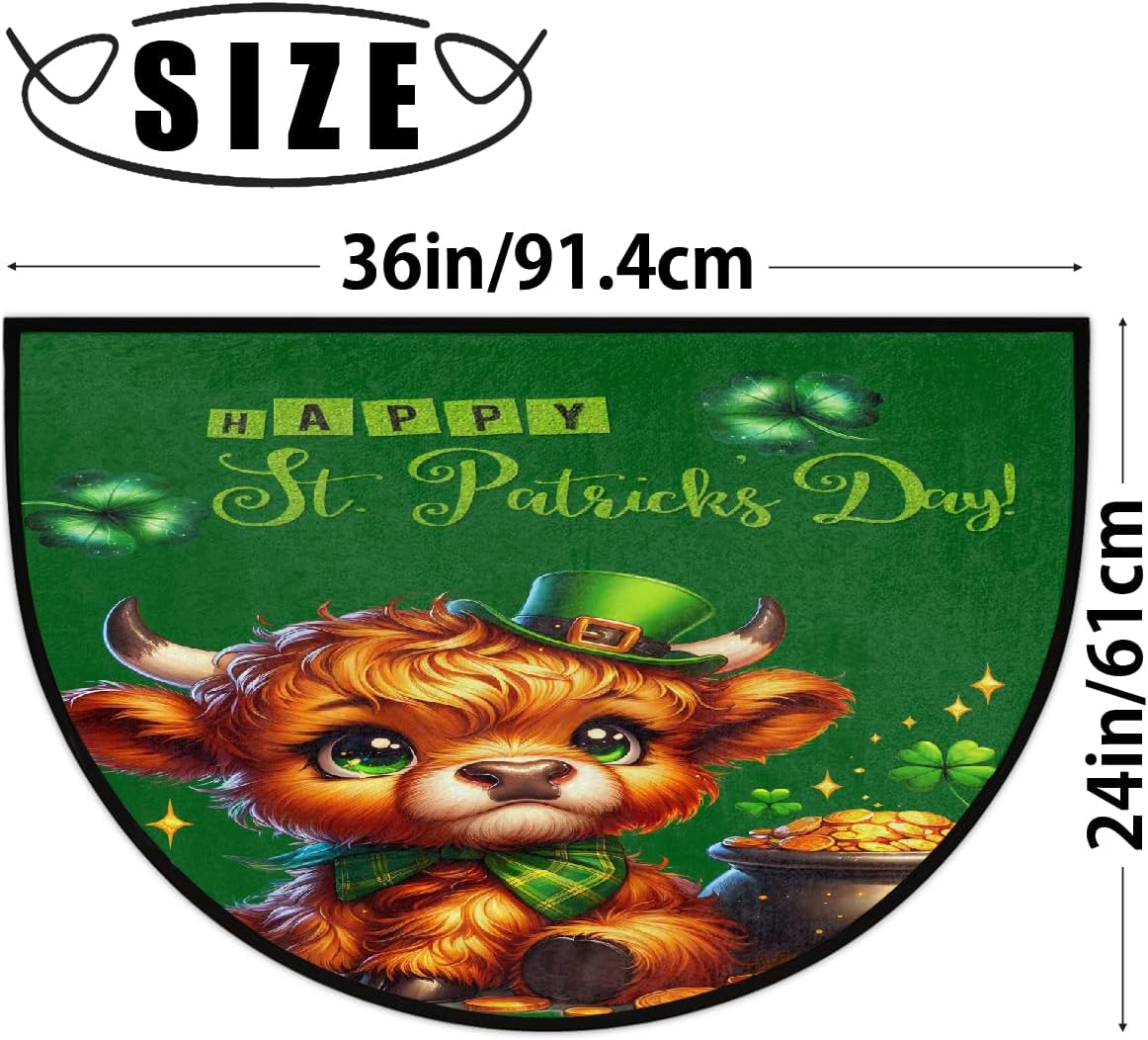 Half Round Doormat Cute St. Patrick's Day Washable Semi Circle Area Rug Non Slip Absorbent Half Moon Rug for Indoor Outdoor Bathroom Kitchen Patio Front Welcome Fireplace Hearth Floor Mat