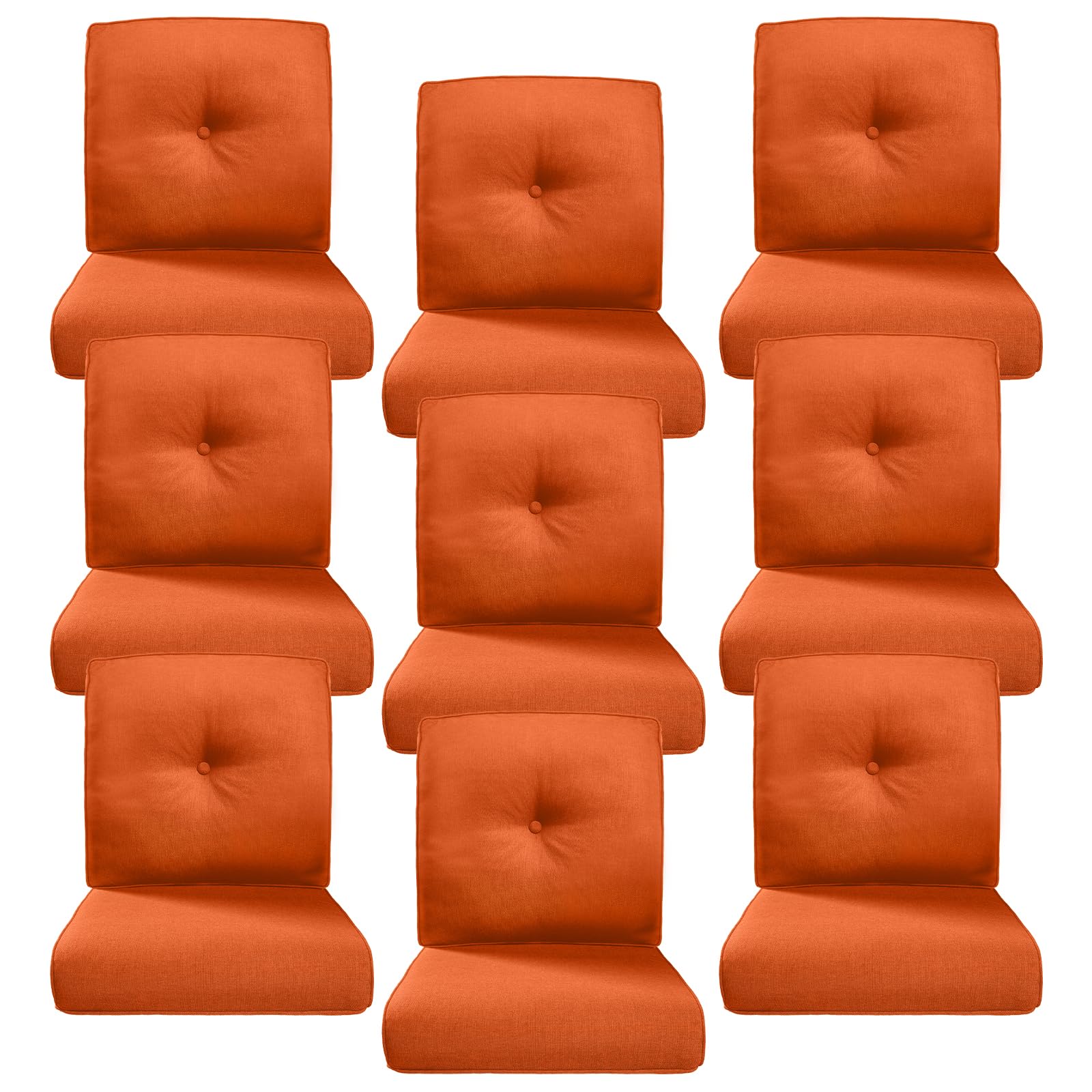 Luxury 4" Thick Outdoor Cushion Set of 9 - 22x24 Patio Furniture Cushions with 28D High-Density Foam, Water-Resistant &amp; Fade-Resistant Fabric, Removable Covers for Patio Furniture Sofa Couch -Orange