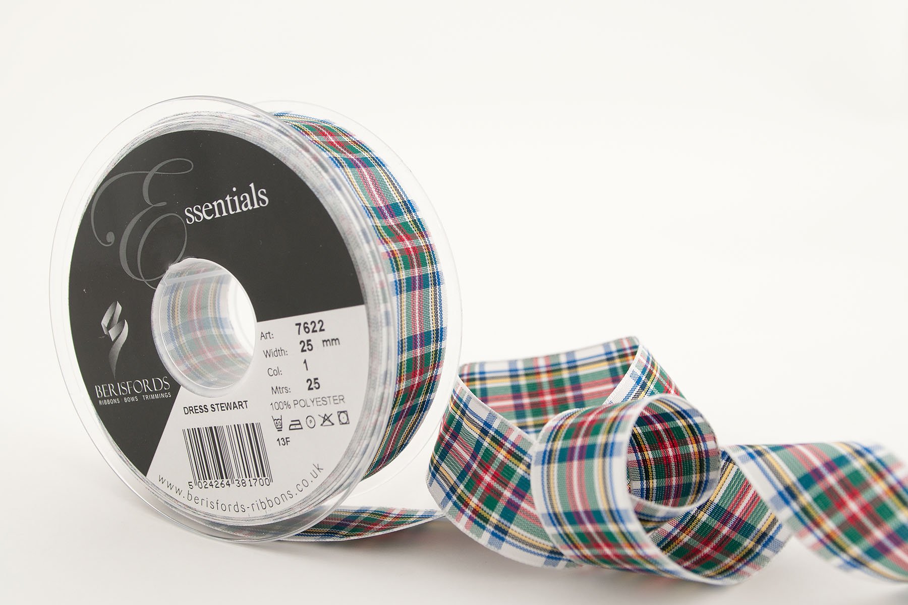 Berisfords 7622-DS-25 25mm x 25m reel of Berisfords Dress Stewart Tartan Ribbon