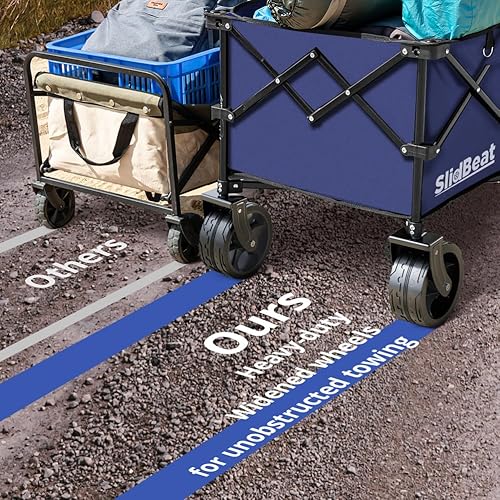 Miniatura 5 de SLIDBEAT Carro de playa con grandes ruedas universales - Carro plegable - Carros de carros resistentes plegables - Carrito de jardín de camping rojo