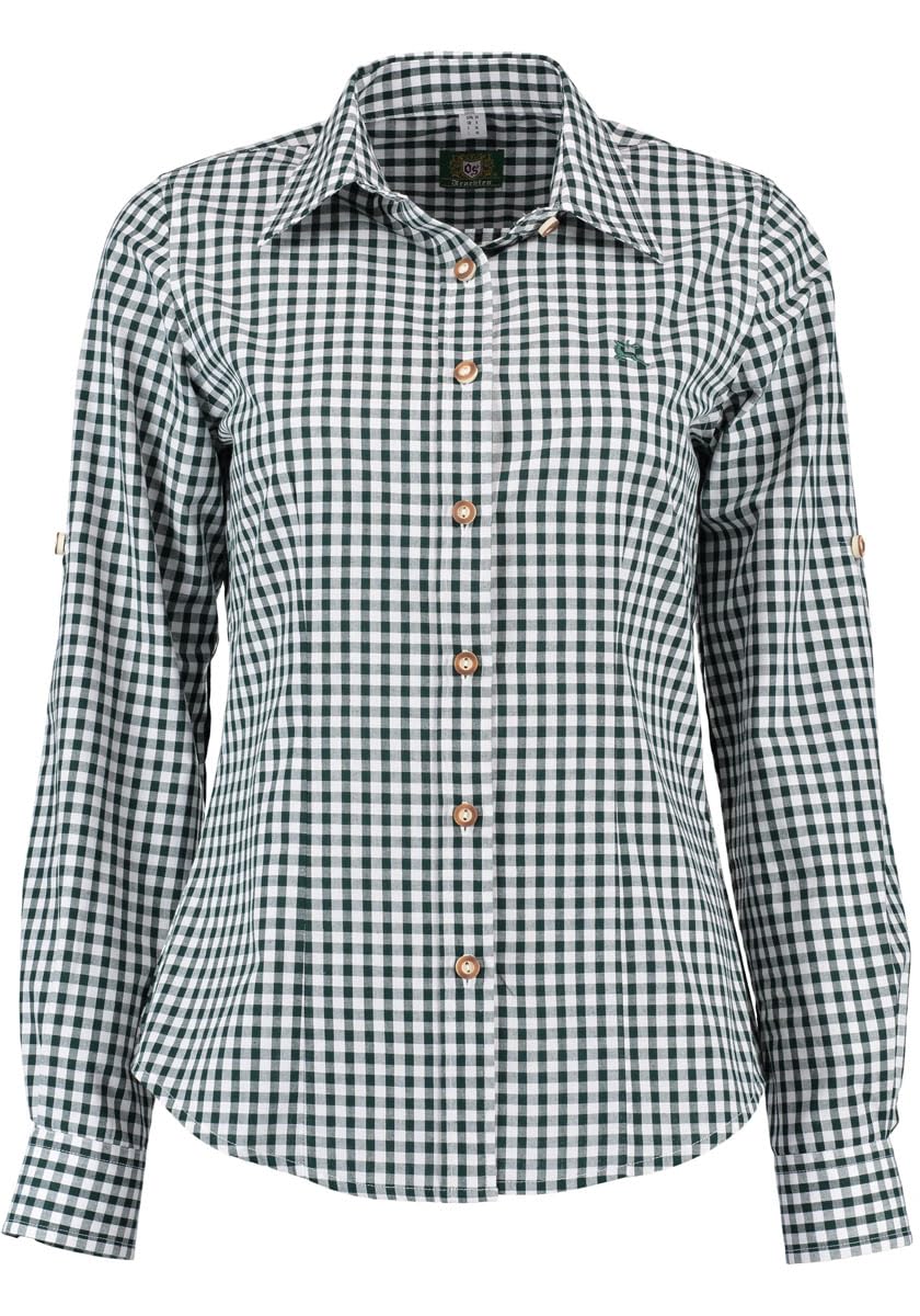 OS Trachten Damen Bluse Langarm Trachtenbluse mit Liegekragen Qorru