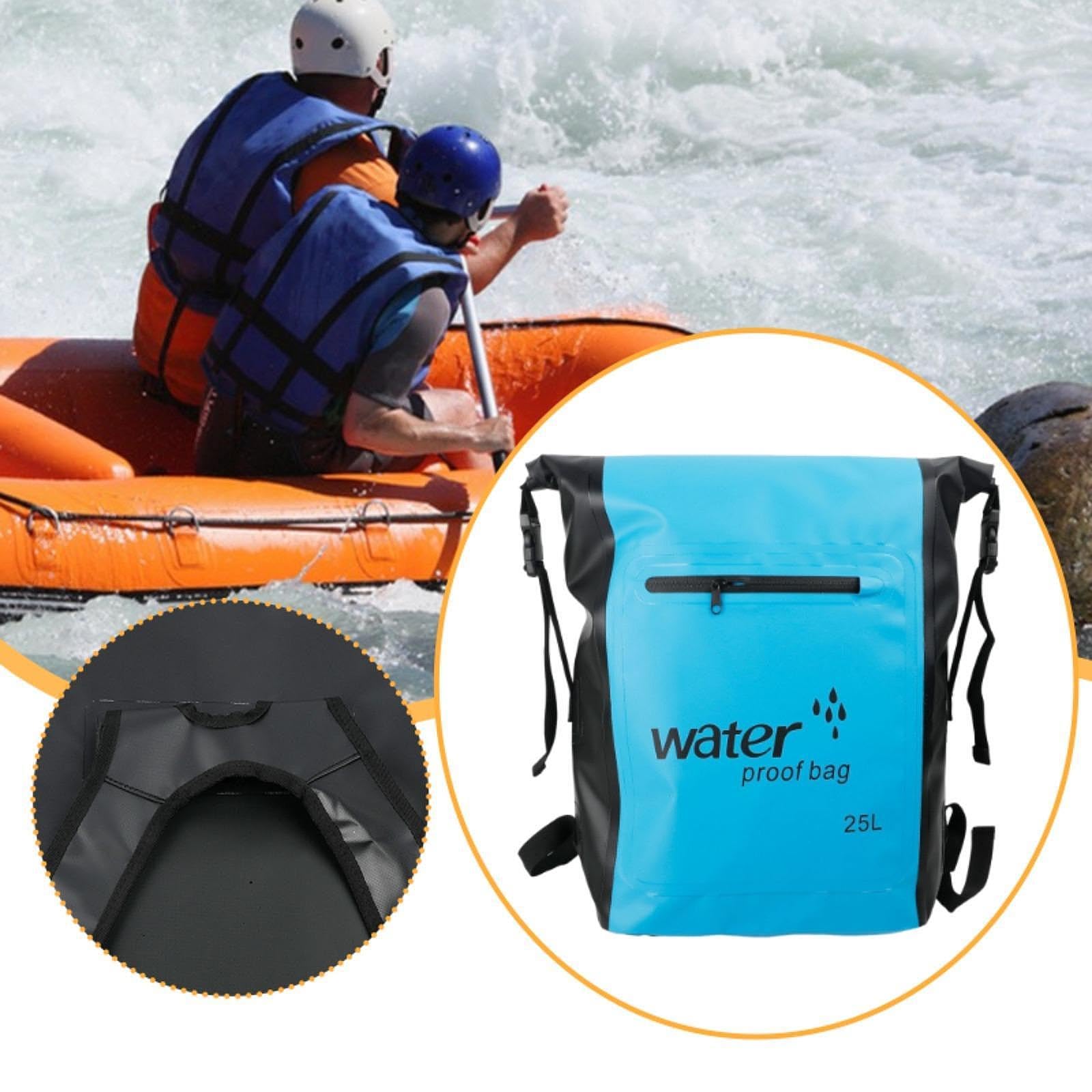 Wasserdichter Rucksack, 25 Liter, Wasserdichter Packsack mit Großem Stauraum für Schwimmen, Reisen, Wandern Und Outdoor Abenteuer, Hellblau