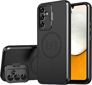 Shock resistant Back cover Magnetic Wireless Charging Case Stand Camera protection TPU Hybrid PC Phone Case Compatible with Samsung Galaxy A34 (black)