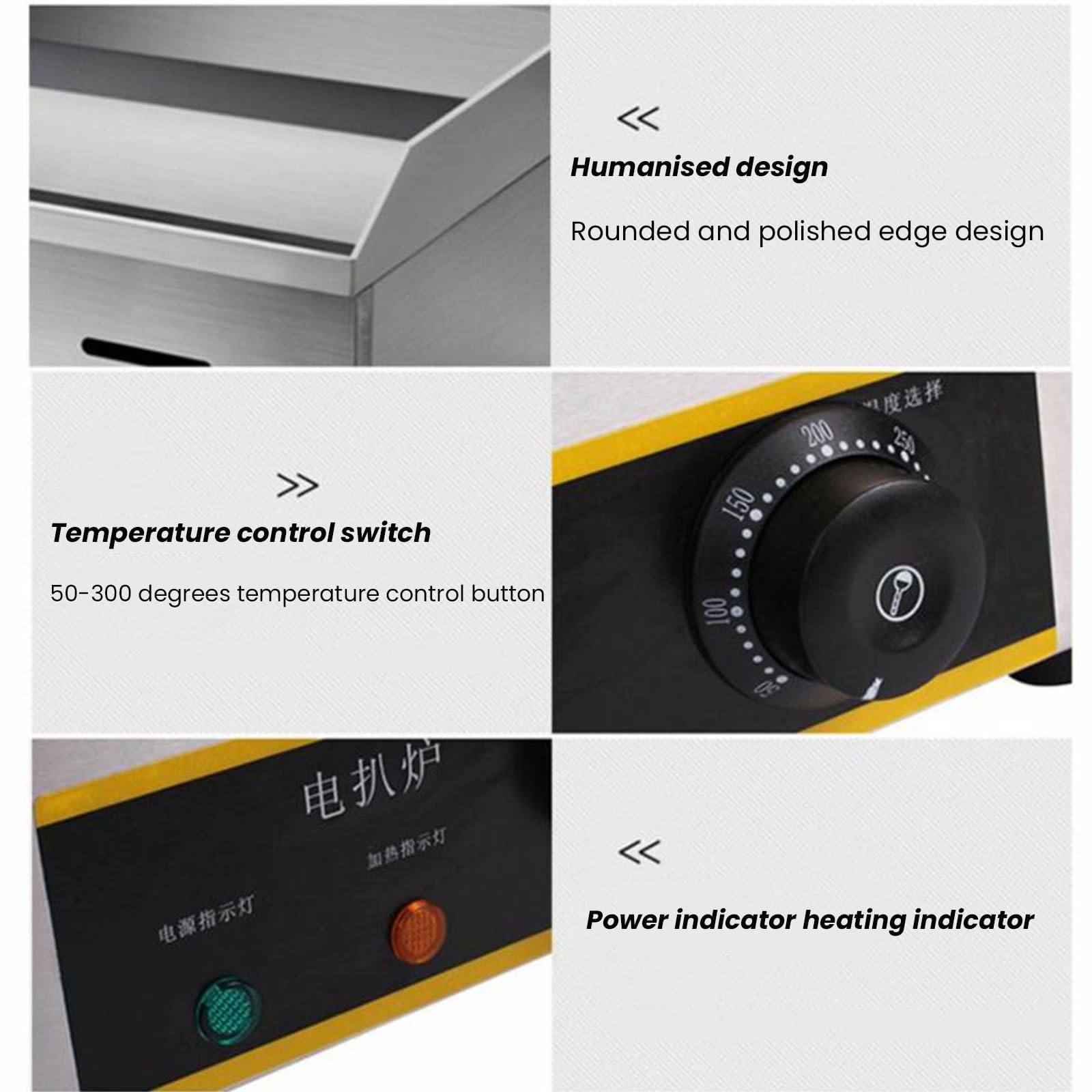 2900W 21.6Inch Piastra Elettrica Professionale Barbecue Griglia da Banco in Acciaio Inox Piana Antiaderente Controllo Termostatico Regolabile per Casa O Luoghi Commerciali