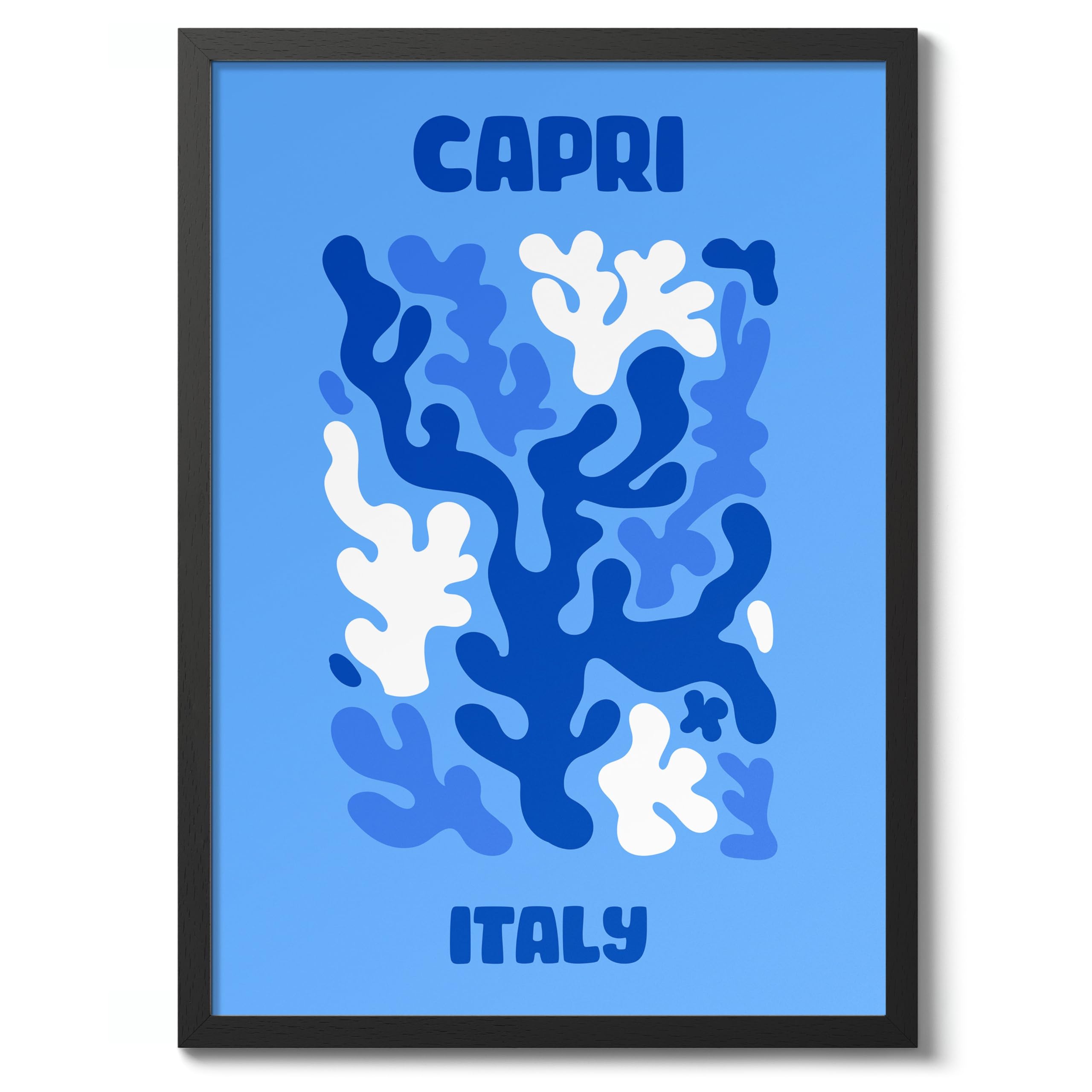 Capri Travel Poster, Colourful Abstract Preppy Minimalist Room Decor Wall Art Print, Archival Matte, A4 (Black Frame) - 29.7x21cm — image 1