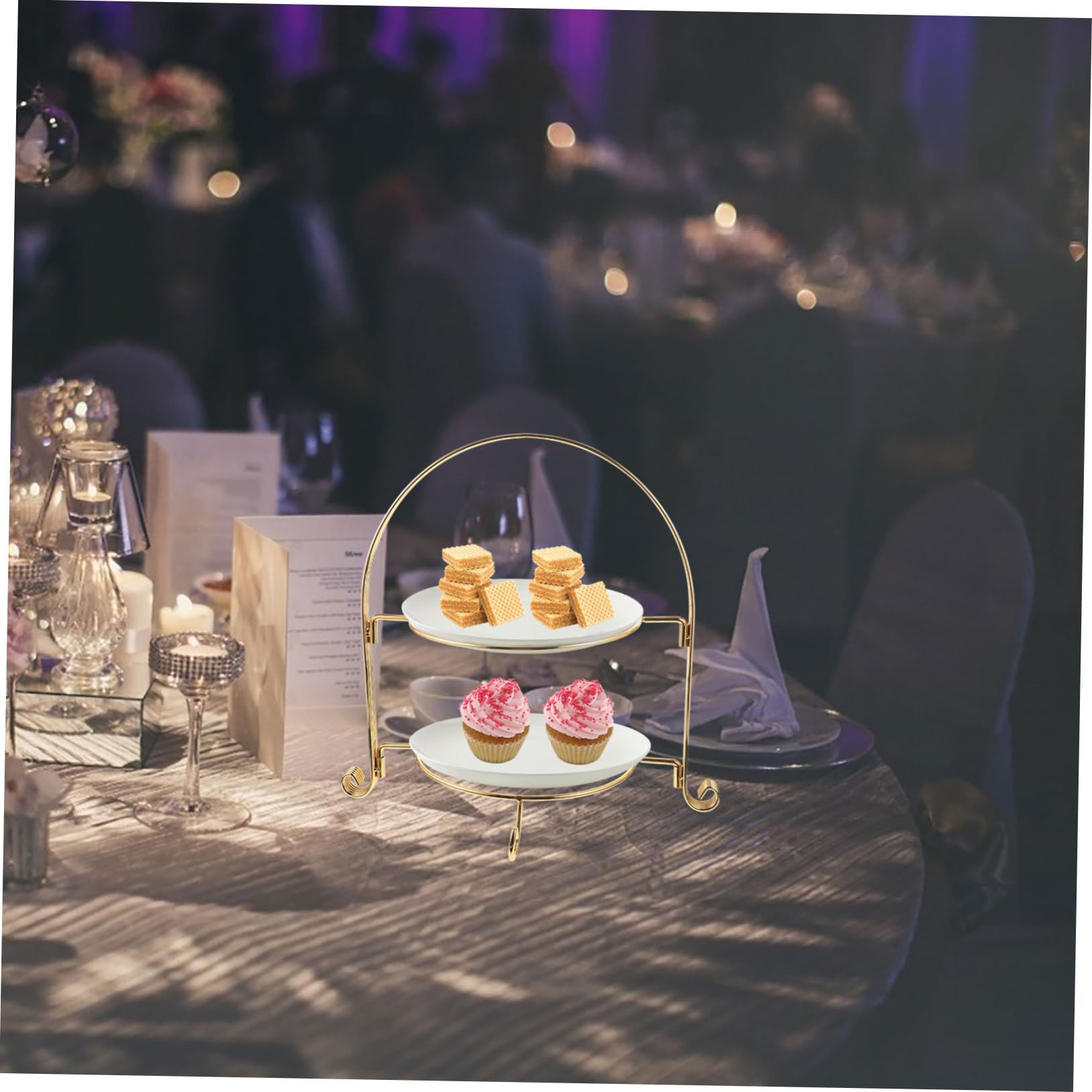 Cabilock Soporte De Metal Desmontable Para Pasteles y Refrigerios De Doble Capa Para Postres Para Fiestas De Cumpleaños