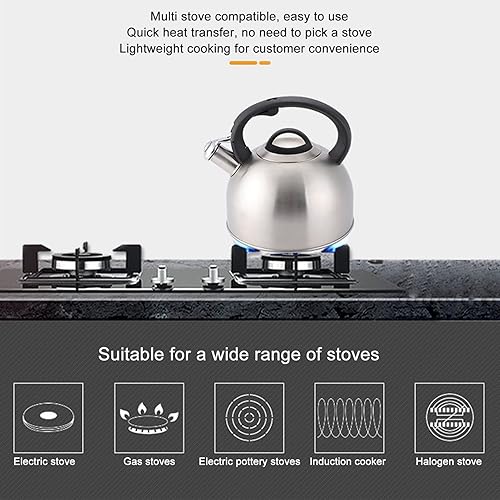 Miniatura 5 de Hervidor de té silbante tetera de acero inoxidable de 3 litros calentamiento rápido botones de un solo toque hervidor silbante con mango aislado