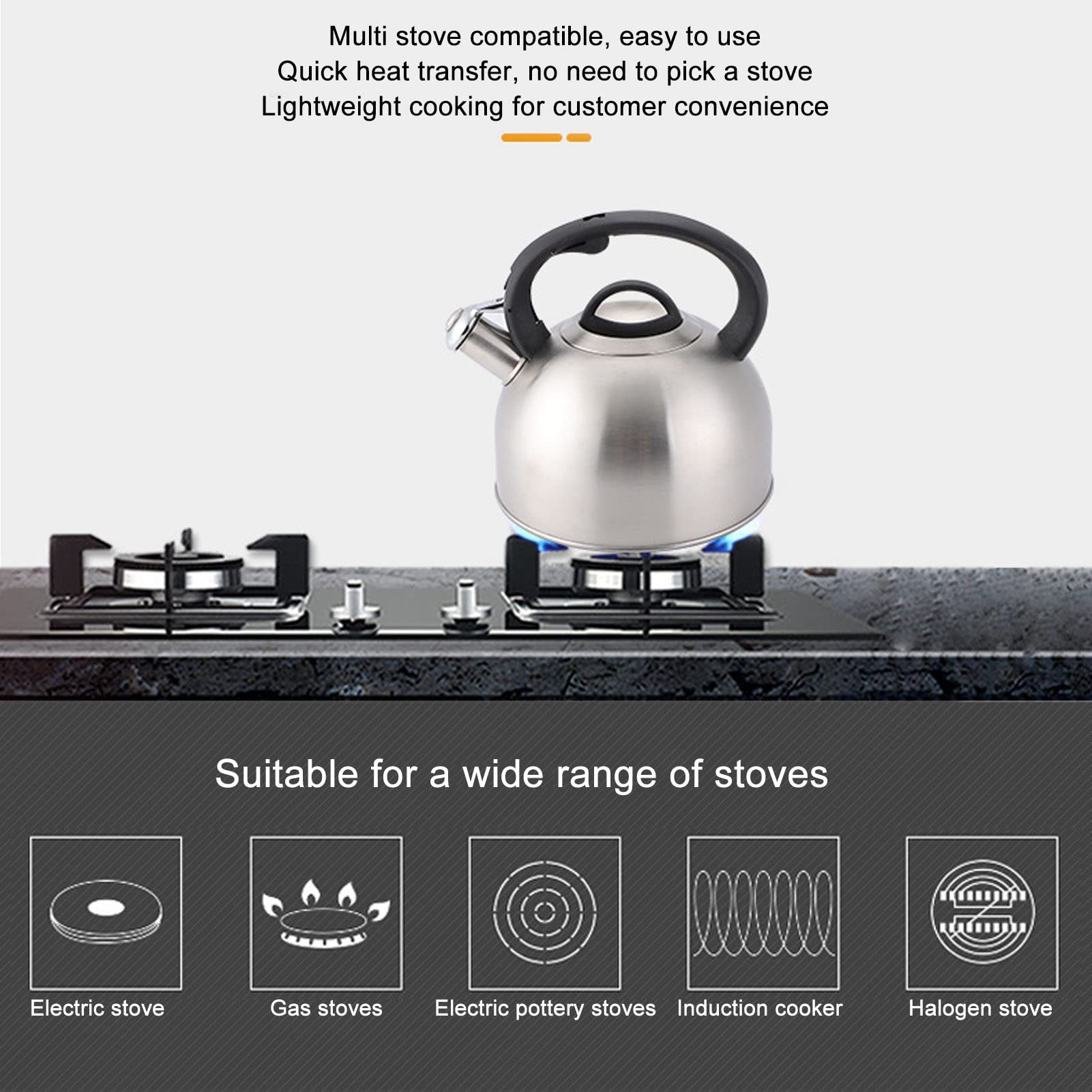 Stainless Steel Whistling Tea Kettle, Fast Heating, Anti Scald Handle, Whistling Sound, 3L Capacity for Home Use