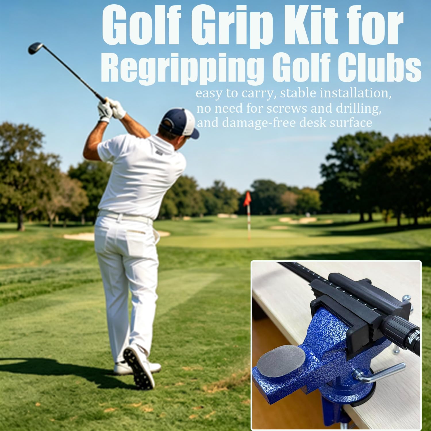 SirChic Kit de agarre de golf todo en uno para palos de golf de regripping - 9 agarres de goma, abrazadera de banco portátil, cuchillo de gancho, disolvente, 10 tiras de cinta, removedor de cinta