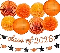 Vista 7 de Suministros de fiesta de graduación con purpurina para la clase de pancarta, telón de fondo colgante, flores, pompones, decoración plateada