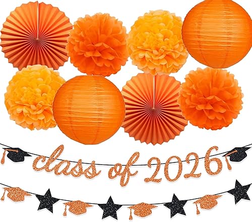 Miniatura 7 de Suministros de fiesta de graduación con purpurina para la clase de pancarta, telón de fondo colgante, flores, pompones, decoración plateada