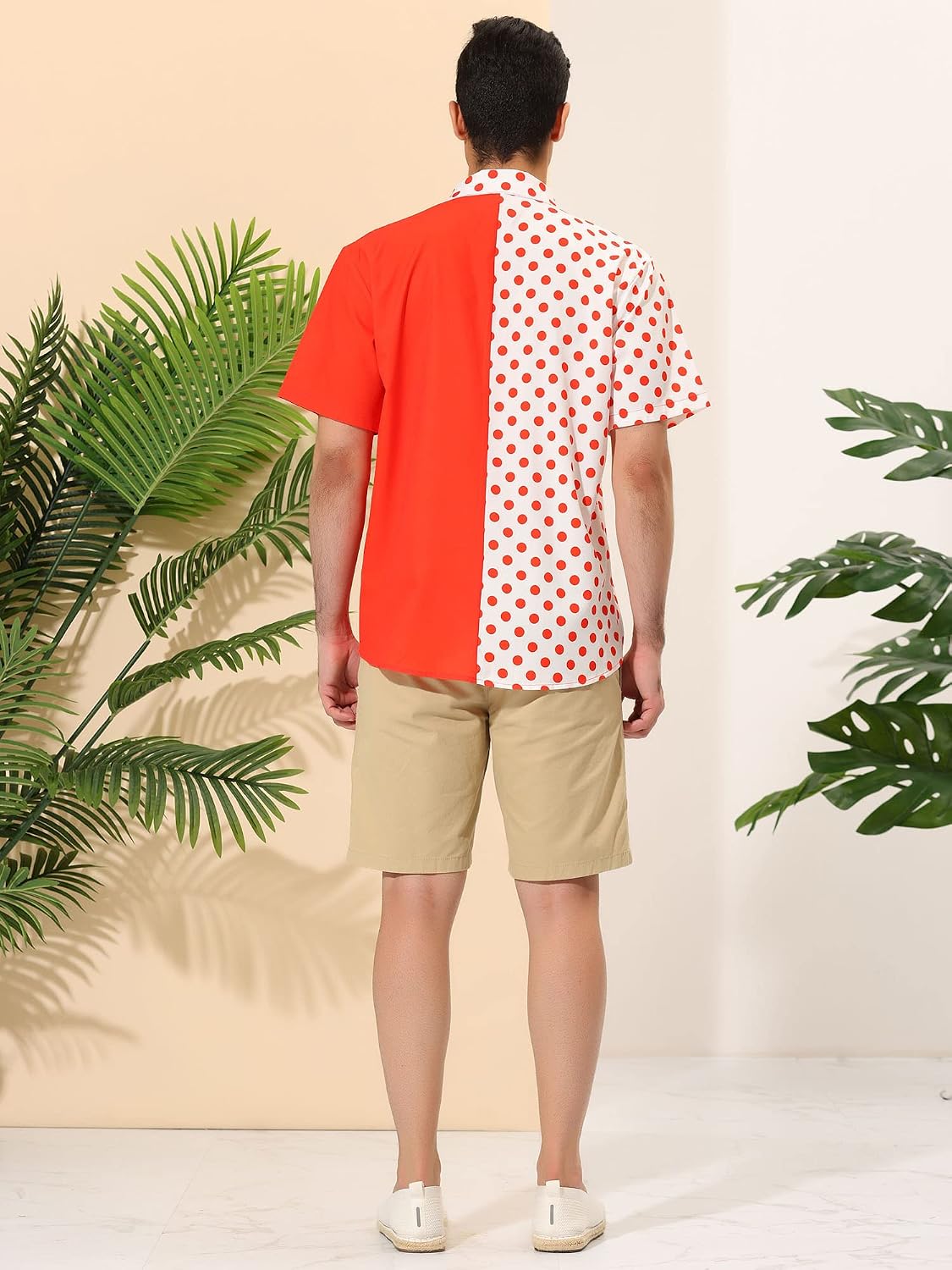 Lars Amadeus Men's Summer Polka Dots Short Sleeves Button Down Patchwork Beach Shirt