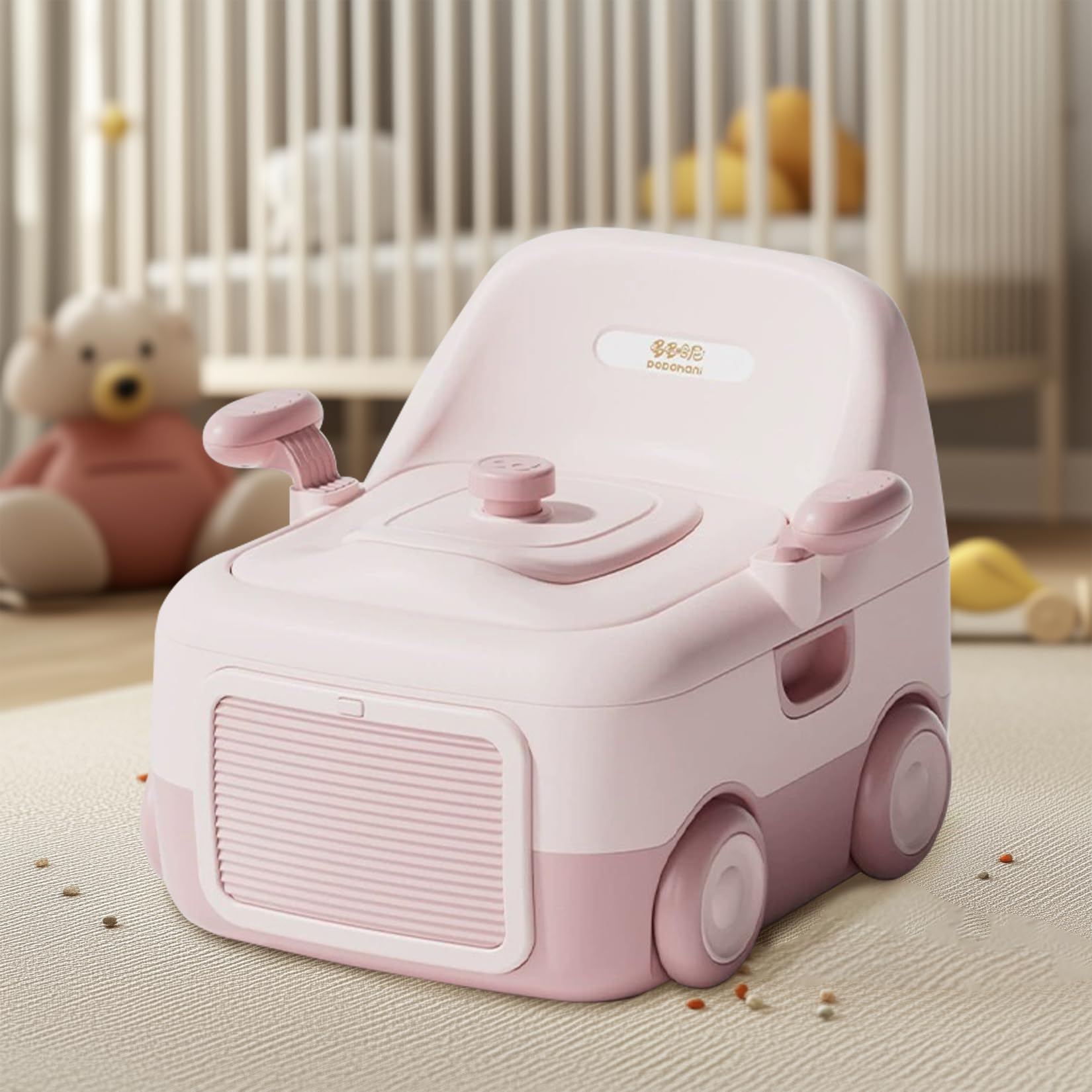 Baby Potty Toilet Potty Training Seat with Handles/Foot Stool/High Back Support, Foldable Portable Potty Chair with Night Light Guard Handle Soft Cushion for Kids Aged 6 Months to 6 Years Old (Pink)