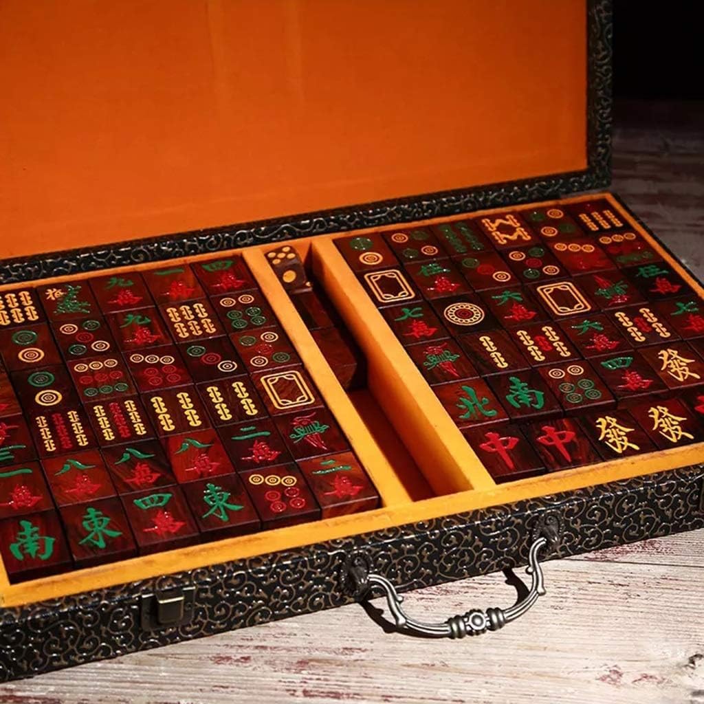 Chiński Mahjong, 144 Tradycyjne chińskie gry Mahjong do szorowania rąk ze schowkiem, grą karcianą, grą planszową na imprezy, prezenty, kolekcja rzemieślnicza, 40