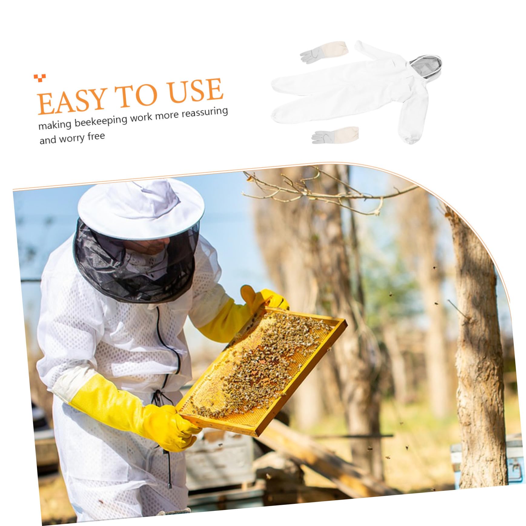 Beekeeping Suit mit Handschuhen Belüftet und Bienendicht Professioneller Imkeranzug mit Kapuze und Schleier Strapazierfähige Schutzkleidung für Imker Vollflächiger Schutz bei