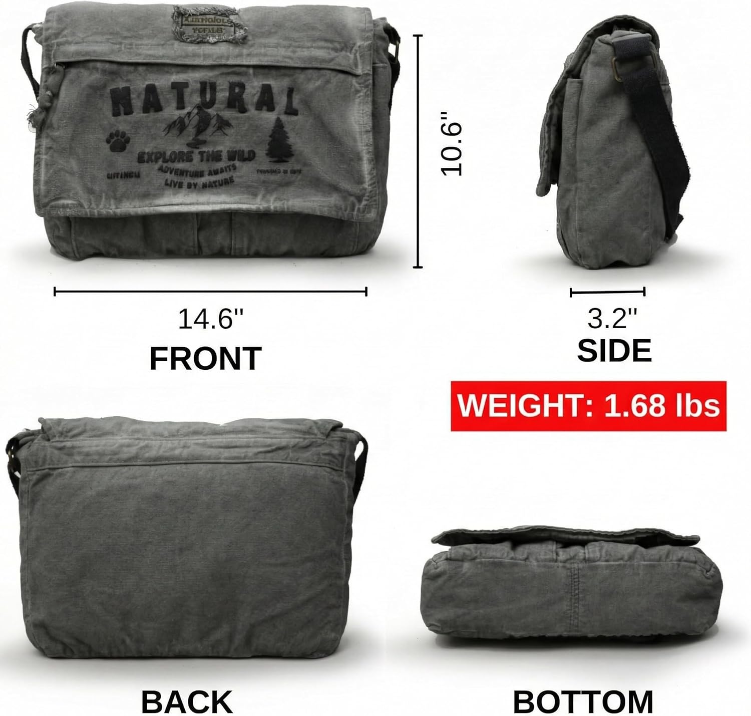 Oiled Canvas Messenger Bag – Waxed Cotton Crossbody Shoulder Bag for 15.6” Laptop