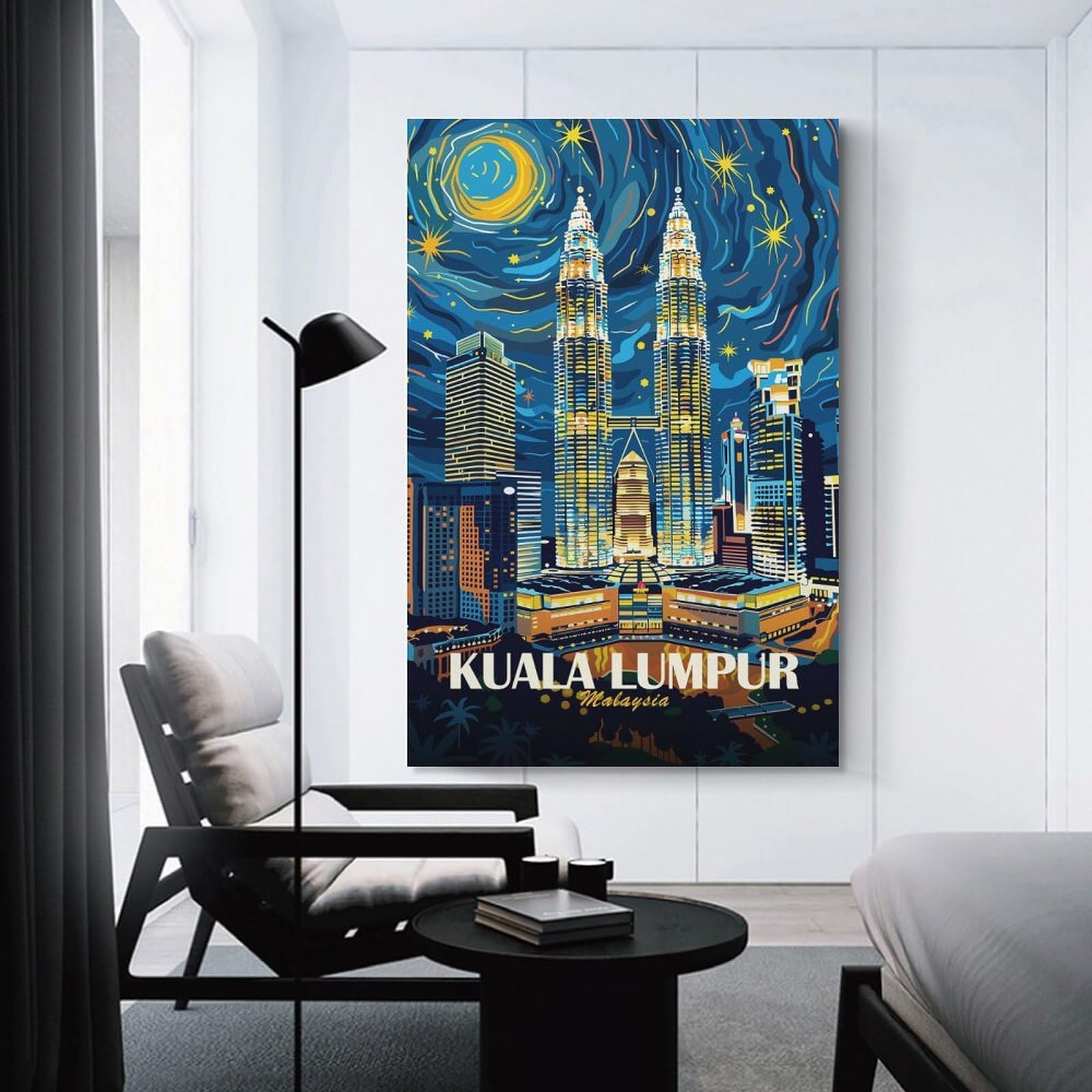 Junmoney Room Decor Wall Art Kuala Lumpur Cityscape at Night(2), 20x30inch(50x75cm), for Home Office, Desk Area Or Studio, An Interior Accent for Desk Areas