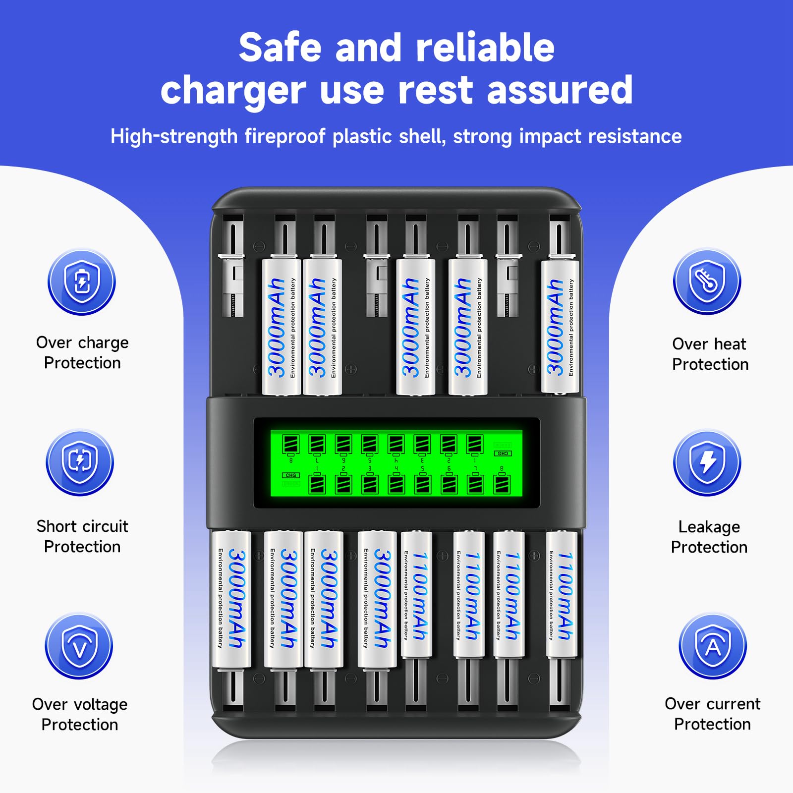 Chargeur de batterie universel AA AAA C D 16 baies, écran LCD Chargeur universel rechargeable pour piles 1,2 V AA AAA C D