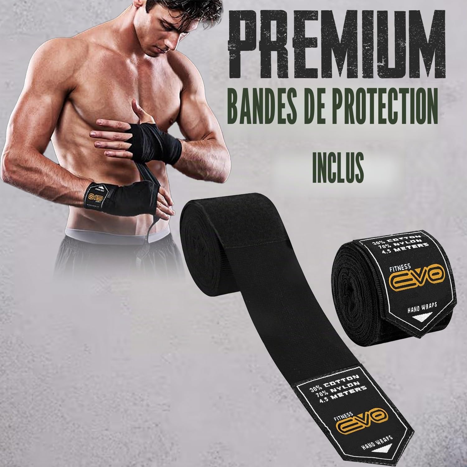 EVO Fitness Gants De Boxe avec Bandages pour Les Mains Hommes Femmes avec Cuir Pro Gel pour Muay Thai Kick Boxing Sparring Gant Boxe Combat Et Entraînement Gant De Boxe Enfant Boxing Gloves