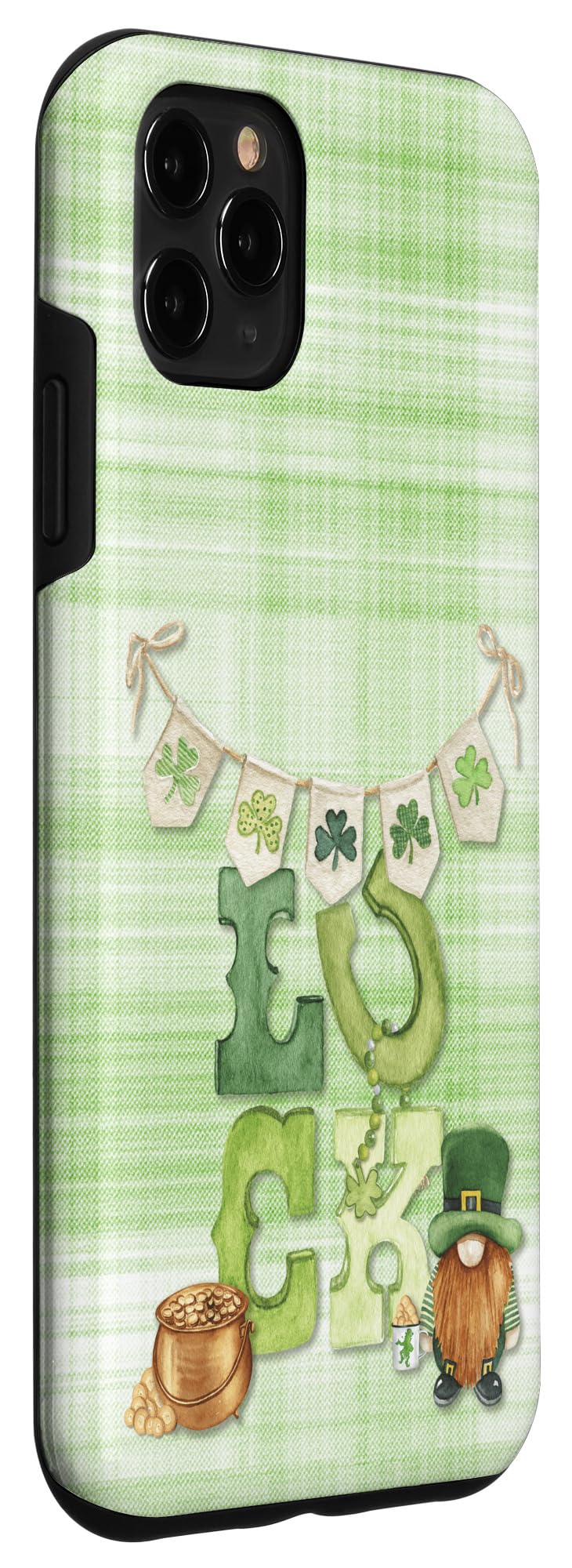 iPhone 11 Pro Max Irish Luck St Paddy's Day Gnome Shamrock Bunting Green Plaid Case - Image 3