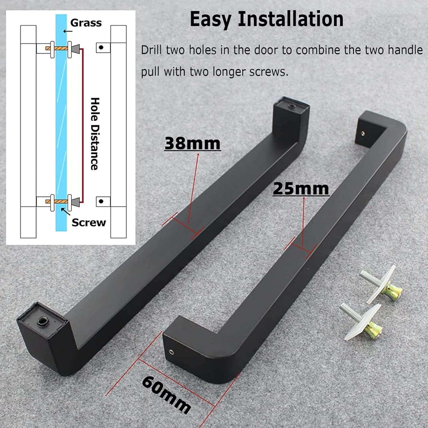 Modern Commercial Entryway Door Handle,Modern 304 Stainless Steel Door Handle Sliding Glass Barn/Shower Door Handle Interior Exterior Door Hardware Accessories -Black /50cm