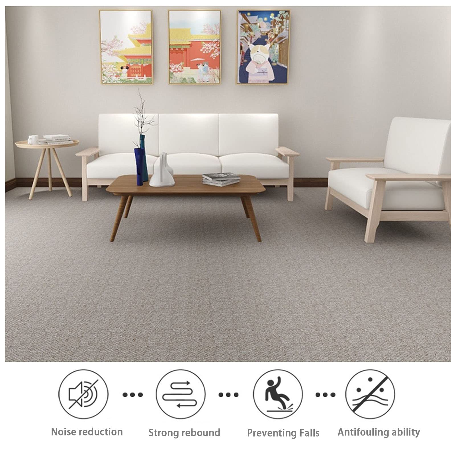 IBOWZ Moquette agugliata Stacca e incolla, 9/12 Pezzi di Moquette autoadesive, tappetini Colorati per Interni, Antiscivolo, Morbidi, durevoli, riduzione del Rumore, Protezione, 20"X20"