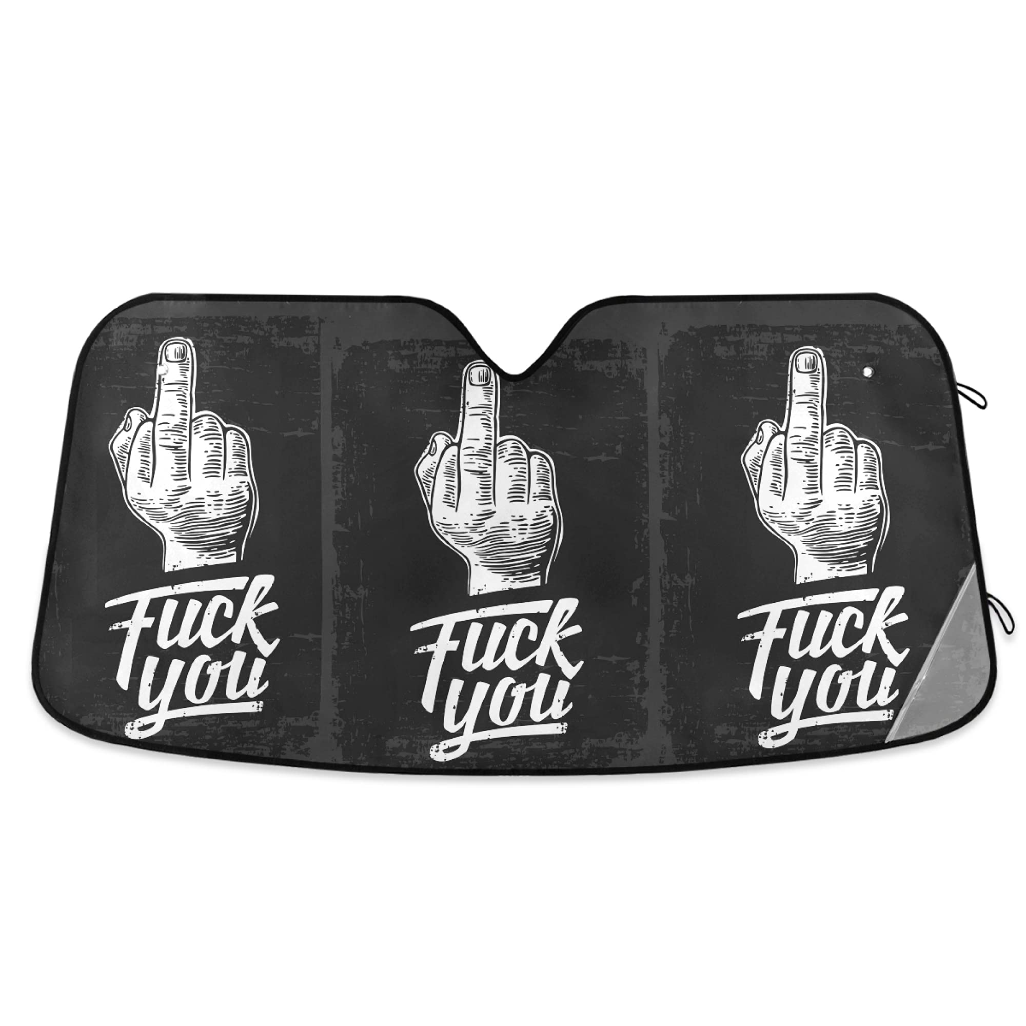 YYZZH Middle Finger Sign Fuck You Print Car Windshield Sun Shade Block UV Rays Sun Visor Protector Accordion Folding Sunshade Keep Vehicle Cool and Damage Free