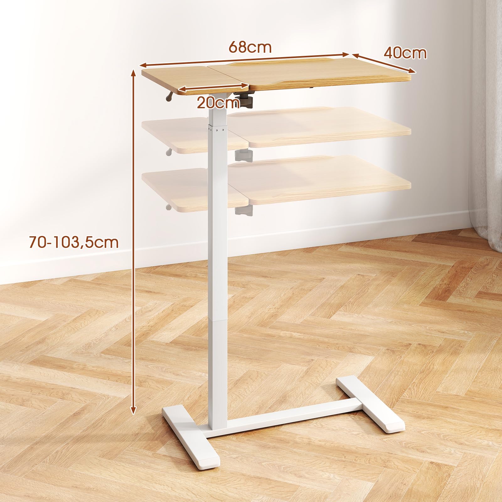 Lifezeal - Mesa de Cama Móvil, Mesa de Cama en Forma de C con Bandeja Reclinable y Topes de Borde para Ordenador, Escritorio Regulable en Altura con Ruedas Giratorias de 360° para Dormitorio Salón