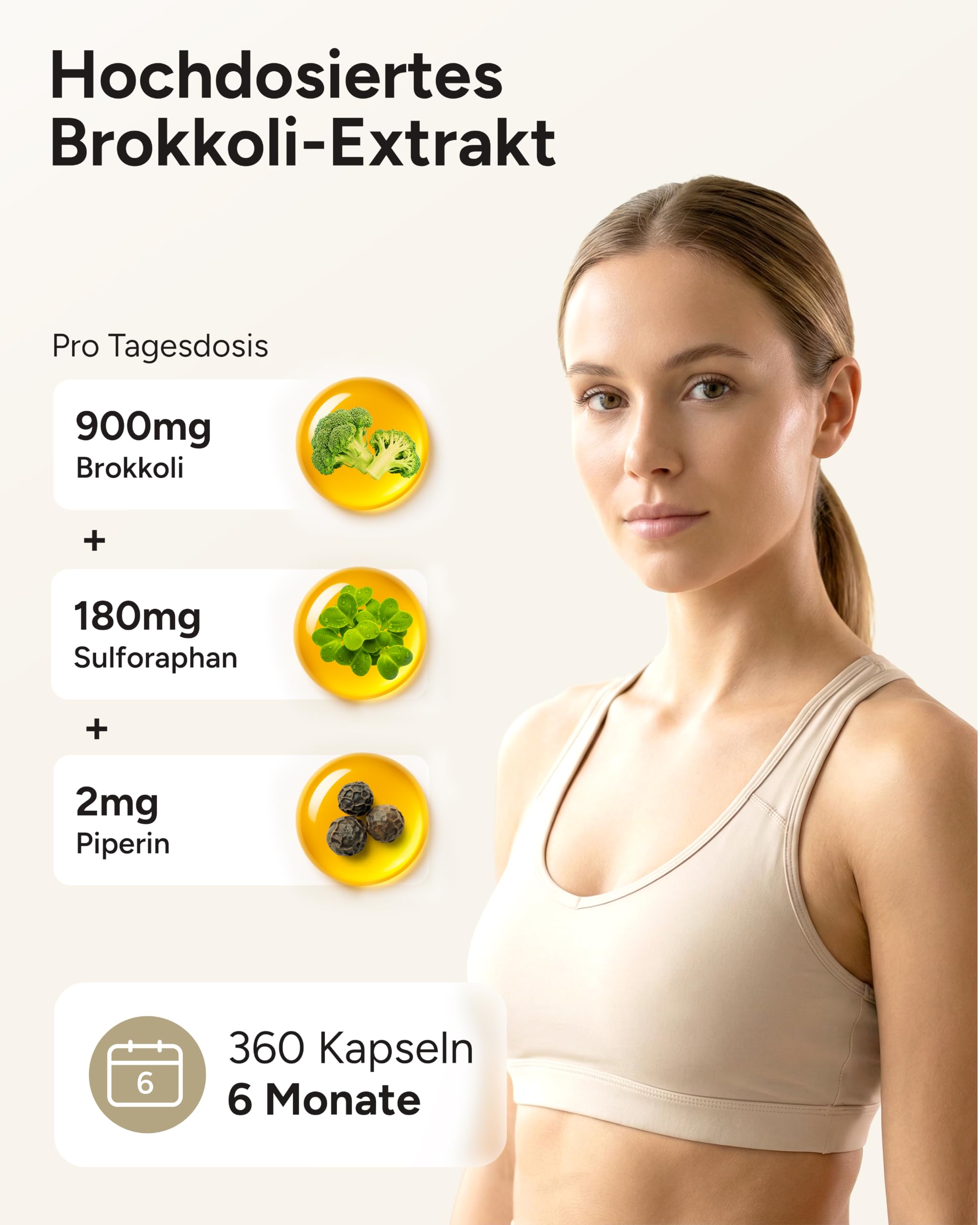 90mg Sulforaphan! 360 Sulforaphan Kapseln hochdosiert aus Brokkoli-Extrakt - Brokkoli Kapseln hochdosiert aus Brokkolisprossen - 6 Monatsvorrat