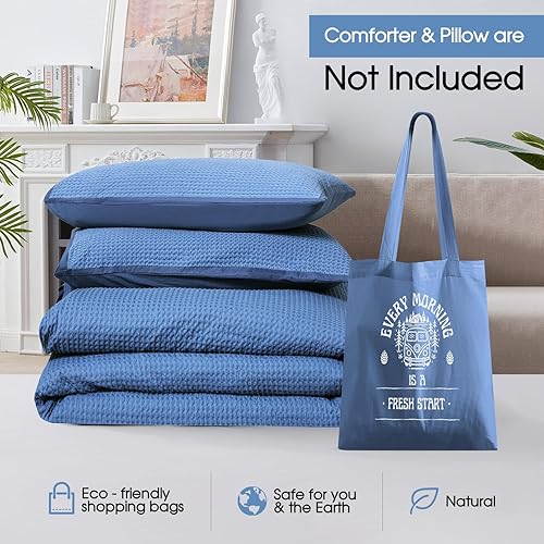 Miniatura 7 de Juego de funda de edredón de tejido de gofre, tamaño Queen, 100 % algodón, con cierre de cremallera, suave, transpirable, texturizada, para todas