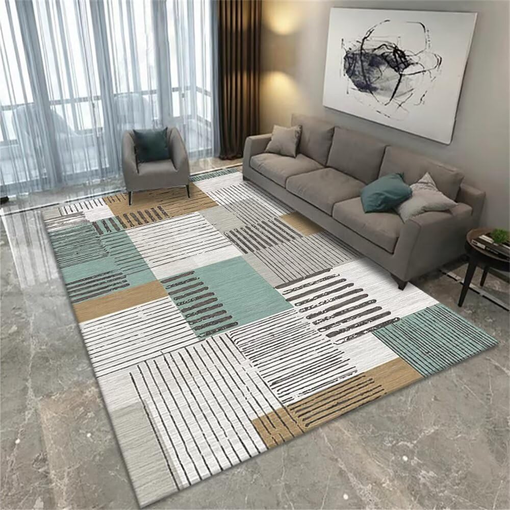 Tapis de chambre géométrique gris-bleu 80x120 cm moderne