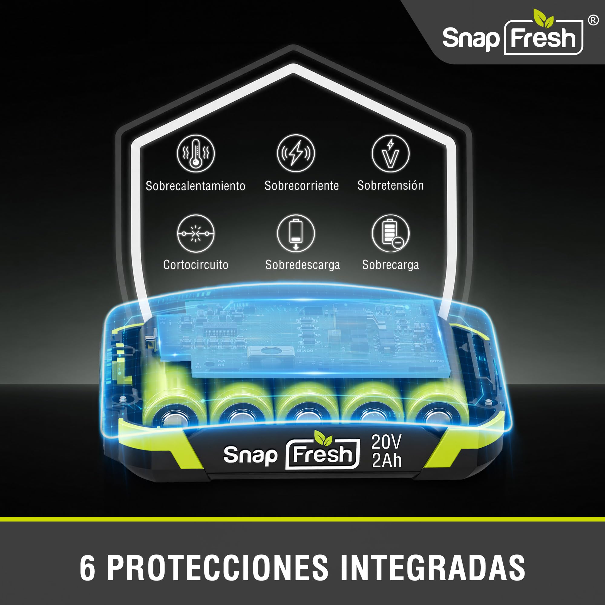 SnapFresh Batería de 20 V 2,0 Ah Solo Disponible con la Herramienta SnapFresh 20V, Carga Rapida (BBT-DC20A)
