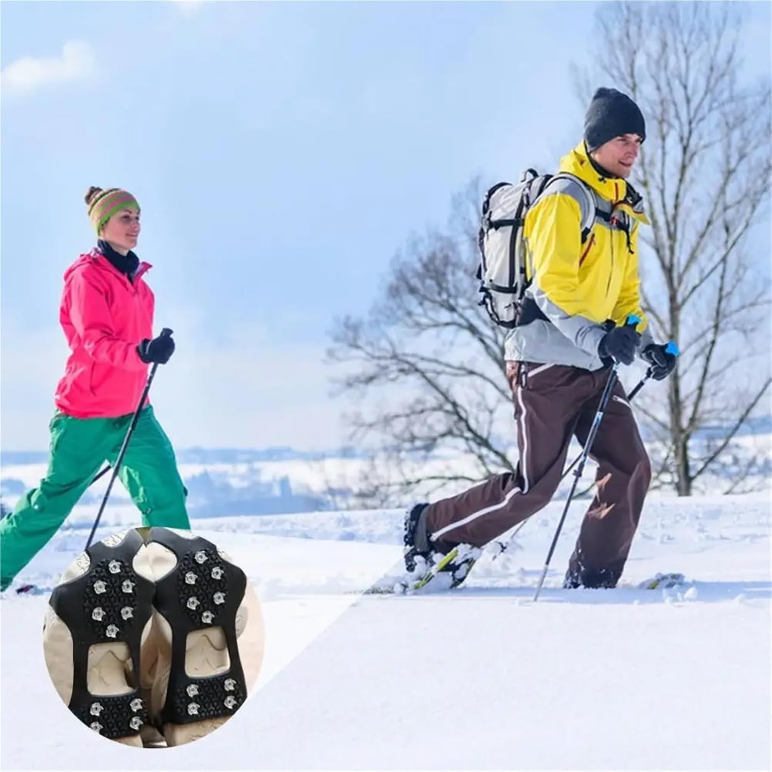 Snow Cleats for Shoes 5 Pair Shoes Crampons 10 Steel Teeth Non-Slip Rubber Spikes Snow Traction Ice Cleat Walking Climbing Hiking Winter Boots Grippers