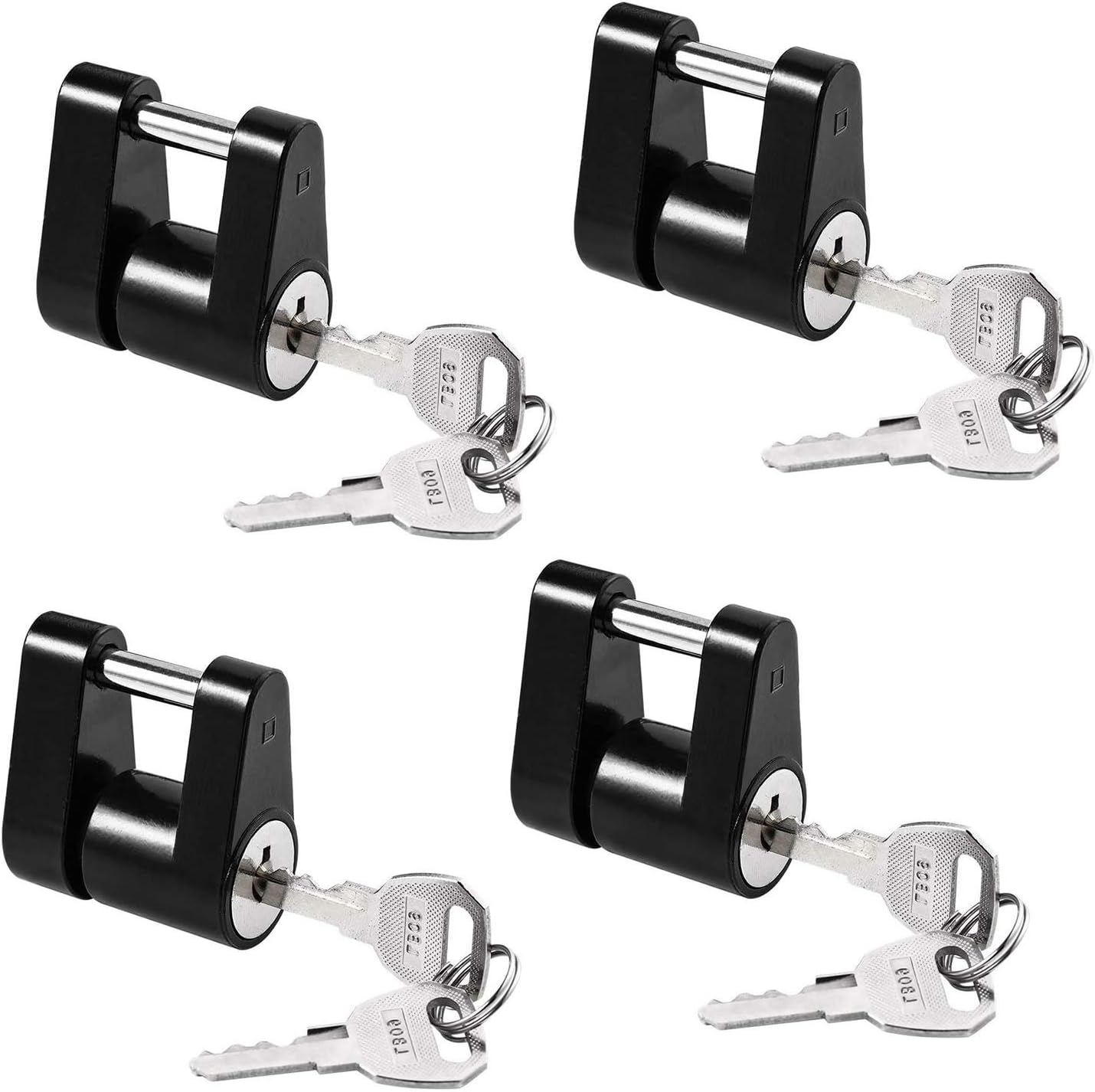 CZC AUTO Black Trailer Hitch Coupler Lock, Dia 1/4 Inch, 3/4 Inch Span for Tow Boat RV Truck Car's Coupler Keyed Alike (4 Pack, Black) 4 pack Black