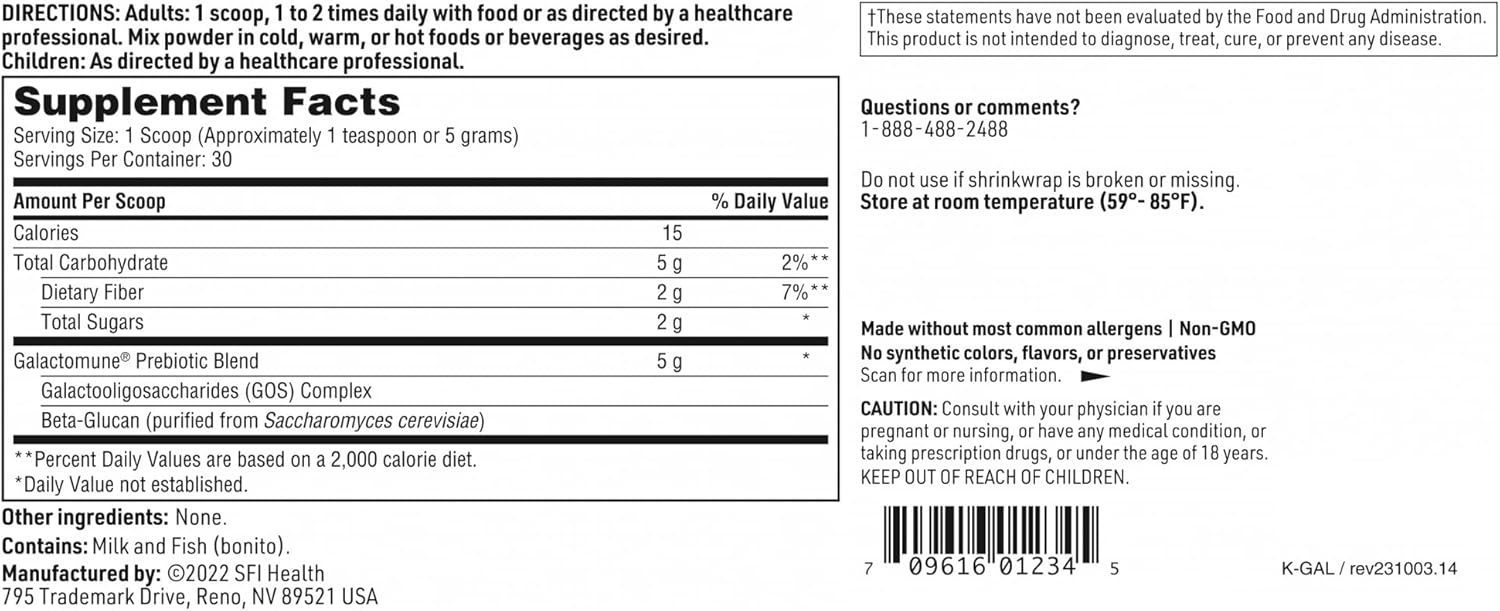 SFI Health Klaire Labs Galactomune Powder - Prebiotic Beta-Glucan & Galactooligosaccharides Immune Support (30 Servings, 150 Grams) - Image 5