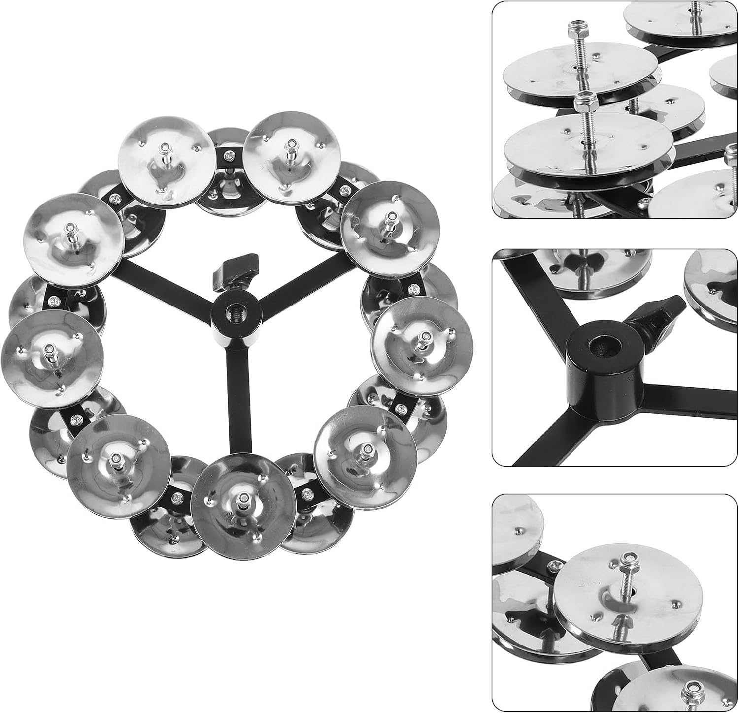 Double Row Hihat Tambourine Cymbal Bell for Drum, Stainless Steel Double Layer Silver Cymbal Tambourine Ring, Mounted Percussion Accessory for Drum Sets and Jazz Performance