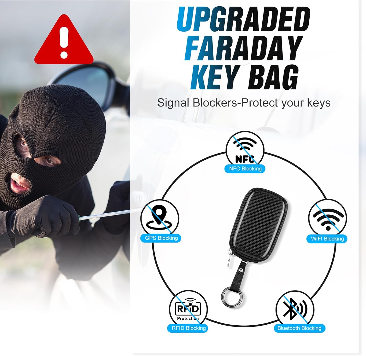 Faraday Key Fob Protector Carbon Fiber Car Key Shielding Bag for RFID Signal Blocking Anti-Theft Accessory for RFID Blocking Car Key Pouch Anti-Theft Car Security Cage - Image 3