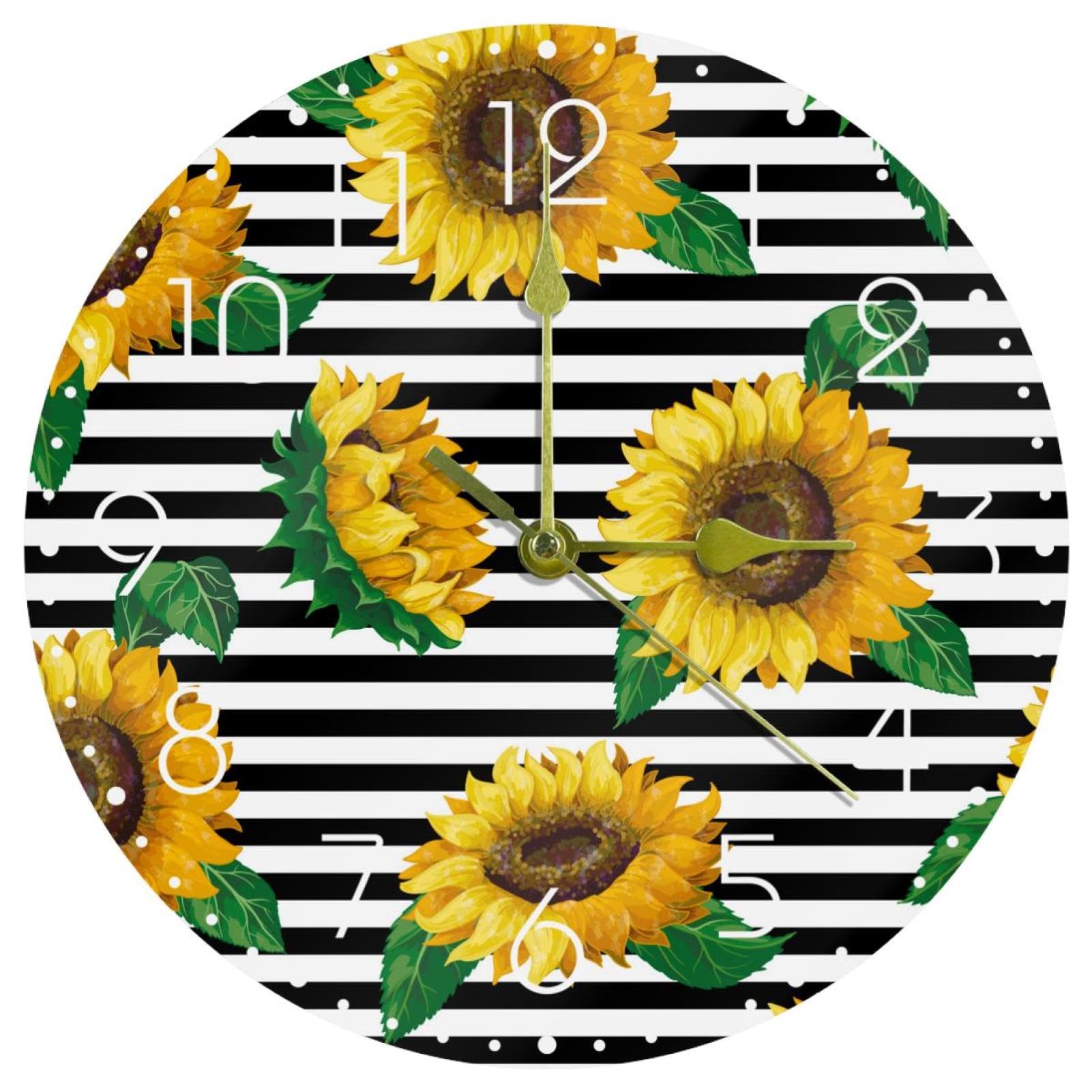 Horloge murale silencieuse pour cuisine et salon ambiance chaleureuse fleurs jaunes