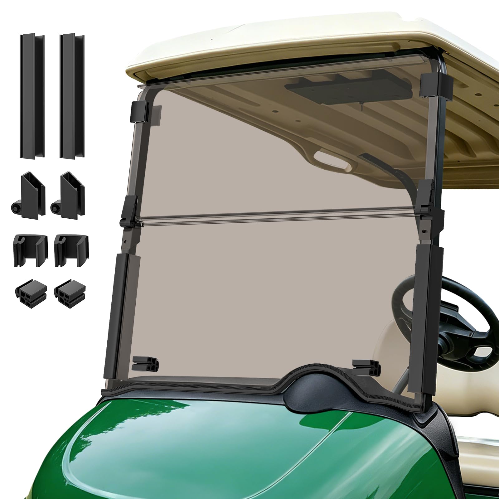 CartClan Golf Cart Windshield Fit for 2008-Up EZGO RXV, 38.5"W x 31.7"H, Tinted Folding EZGO RXV Windshield Replacement with All Windshield Clips, PC UV Resistant
